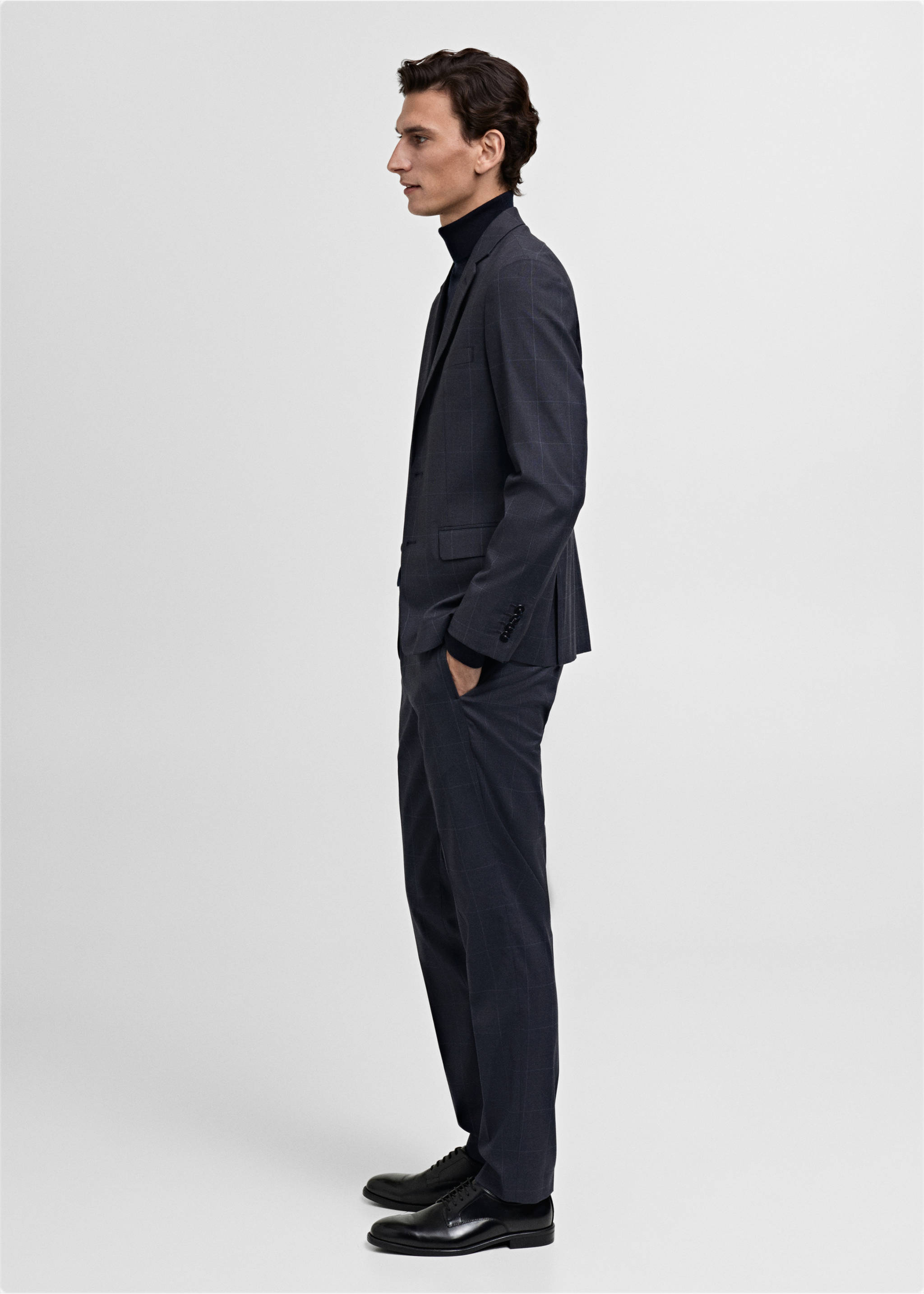 Super Slim Fit-Anzughose aus Stretchstoff - Detail des Artikels 6, Dunkles Marineblau. Ref: 87000591-00.