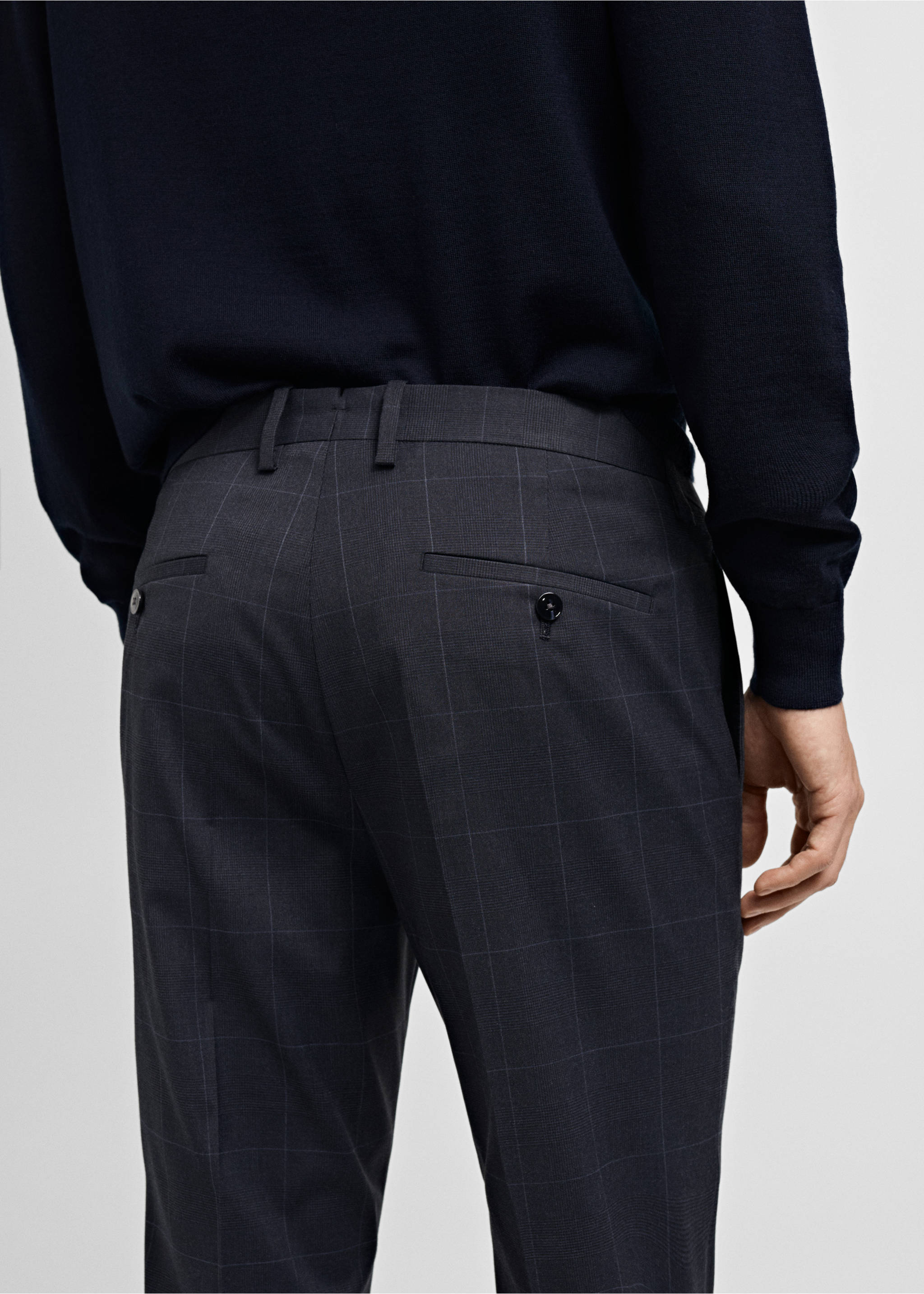 Super Slim Fit-Anzughose aus Stretchstoff - Detail des Artikels 2, Dunkles Marineblau. Ref: 87000591-00.