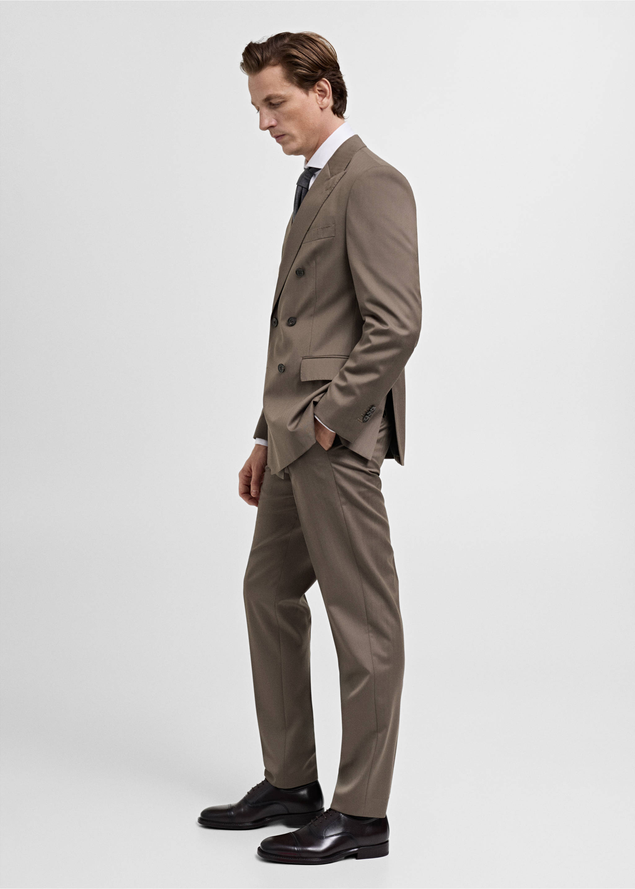 Pantalon costume chevron 100 % laine vierge - Détail de l'article 2, Marron moyen. Ref: 87000595-00.
