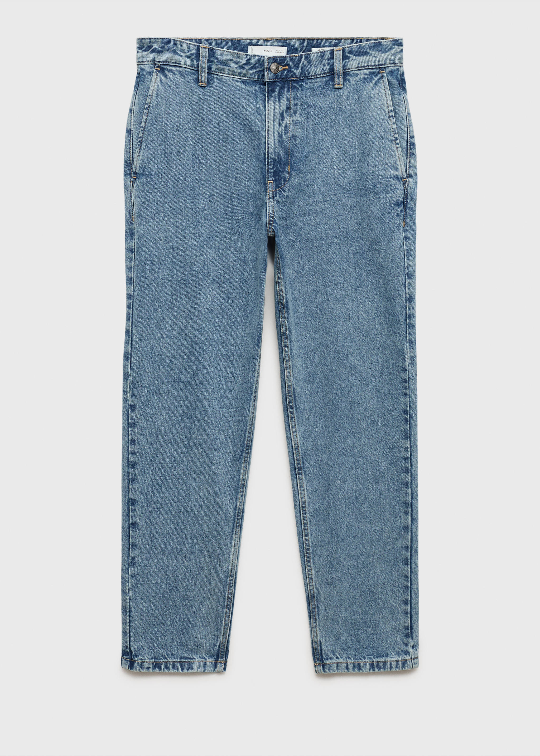 Worn effect straight fit jeans - Article without model, Medium Blue. Ref: 87000599-00.