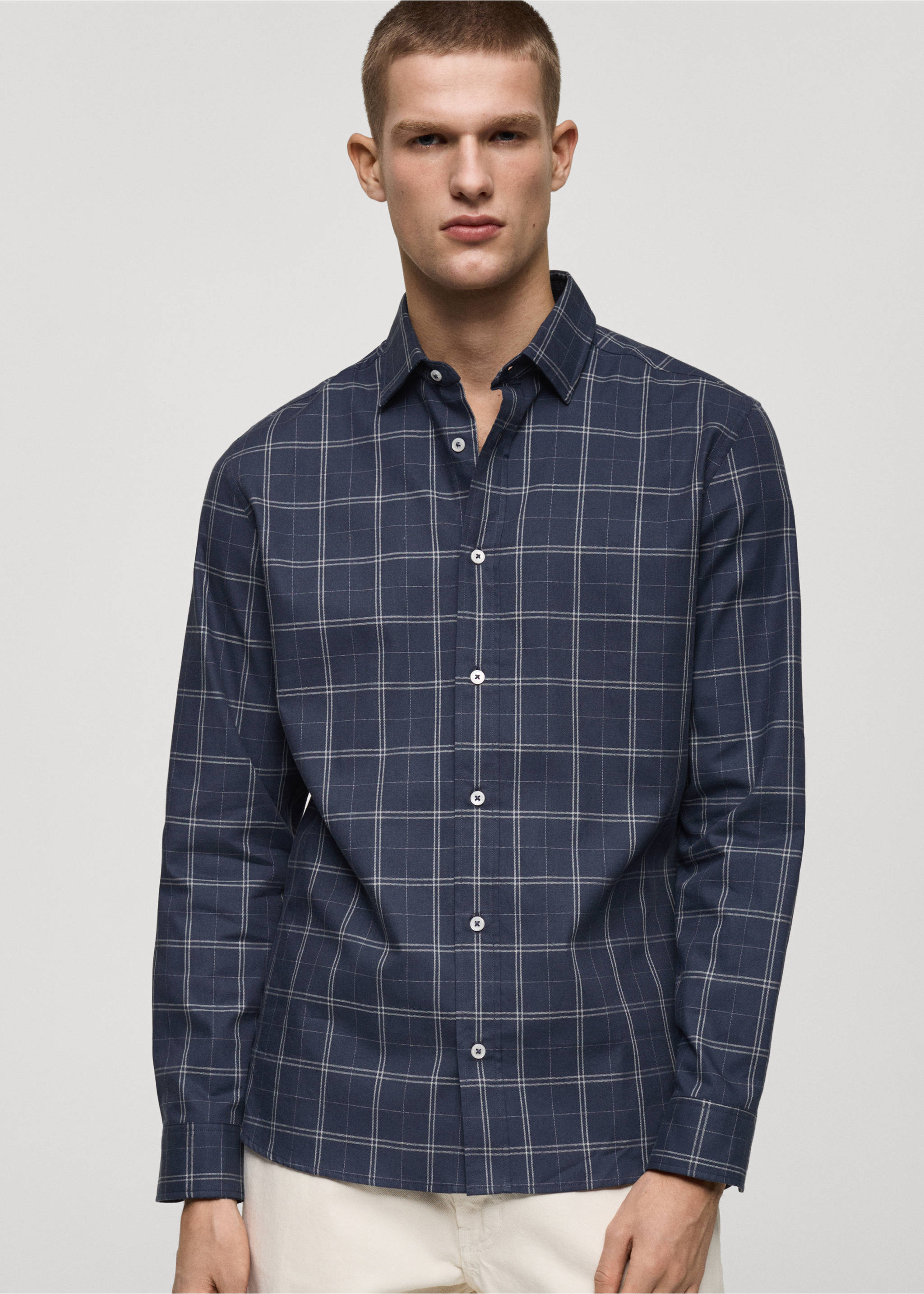 Regular fit check cotton shirt - Medium plane, Dark Navy. Ref: 87000600-00.