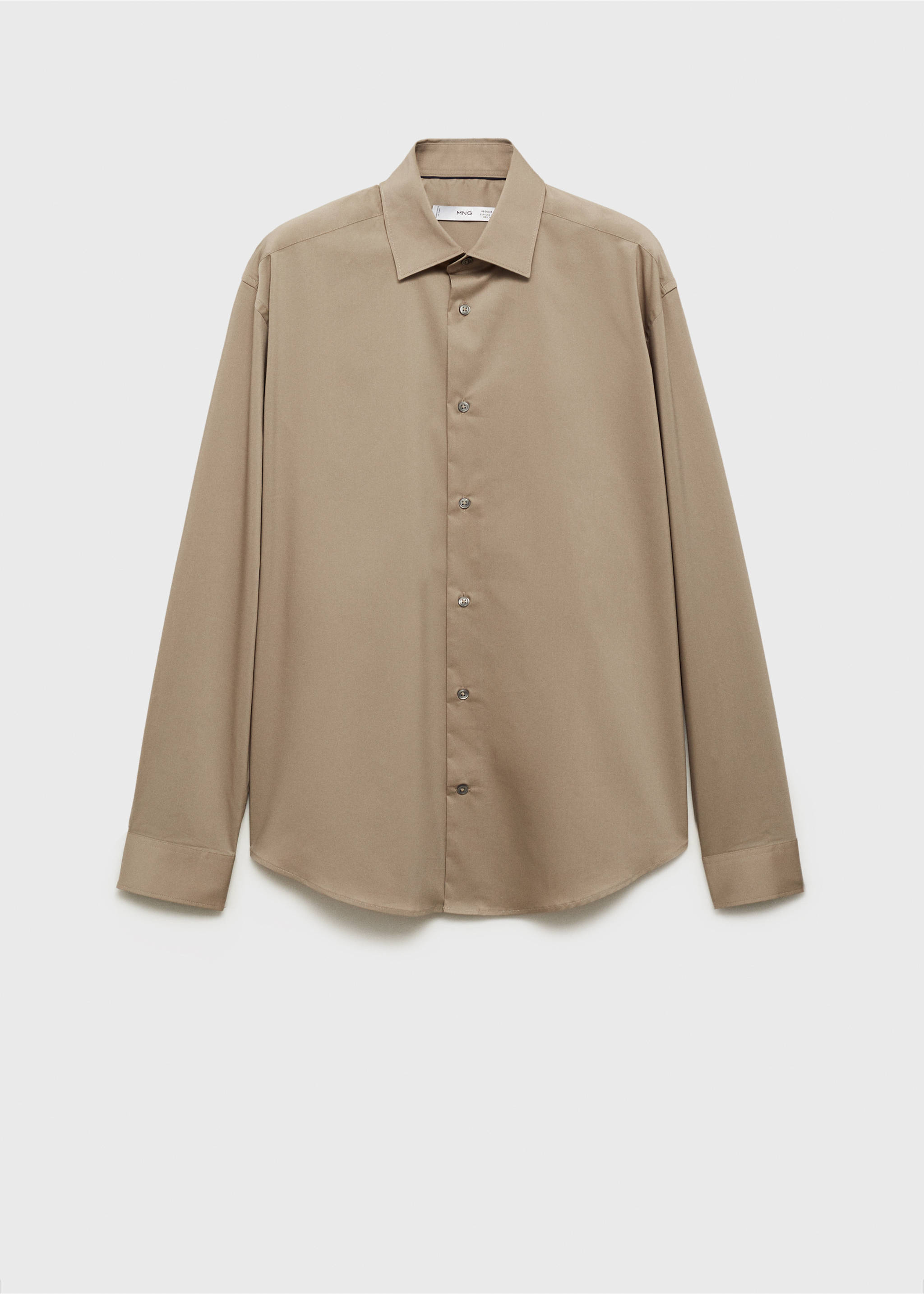 Regular-fit stretch cotton shirt - Article without model, Medium Brown. Ref: 87000602-00.