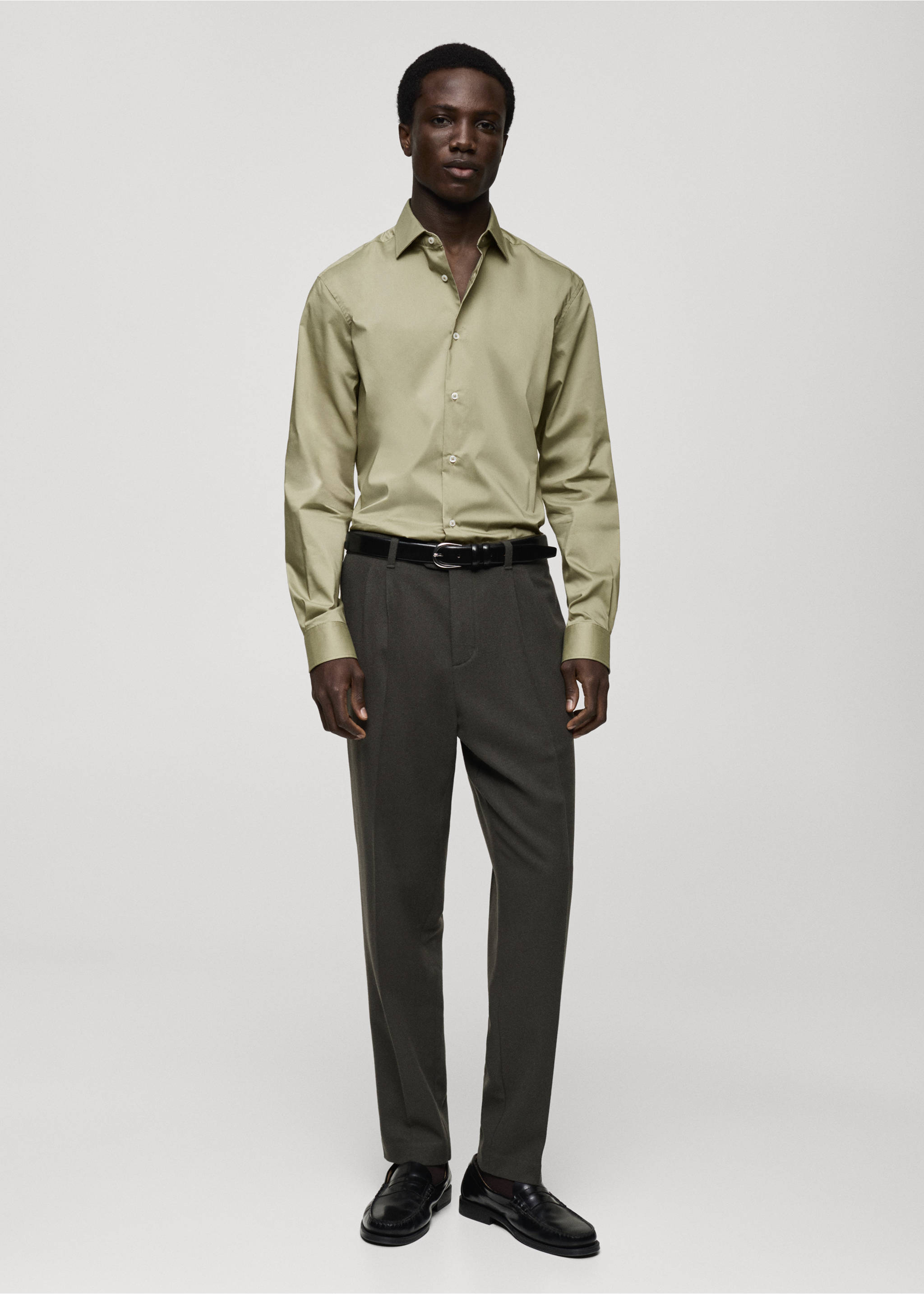 Regular-fit stretch cotton shirt - General plane, Green. Ref: 87000602-00.