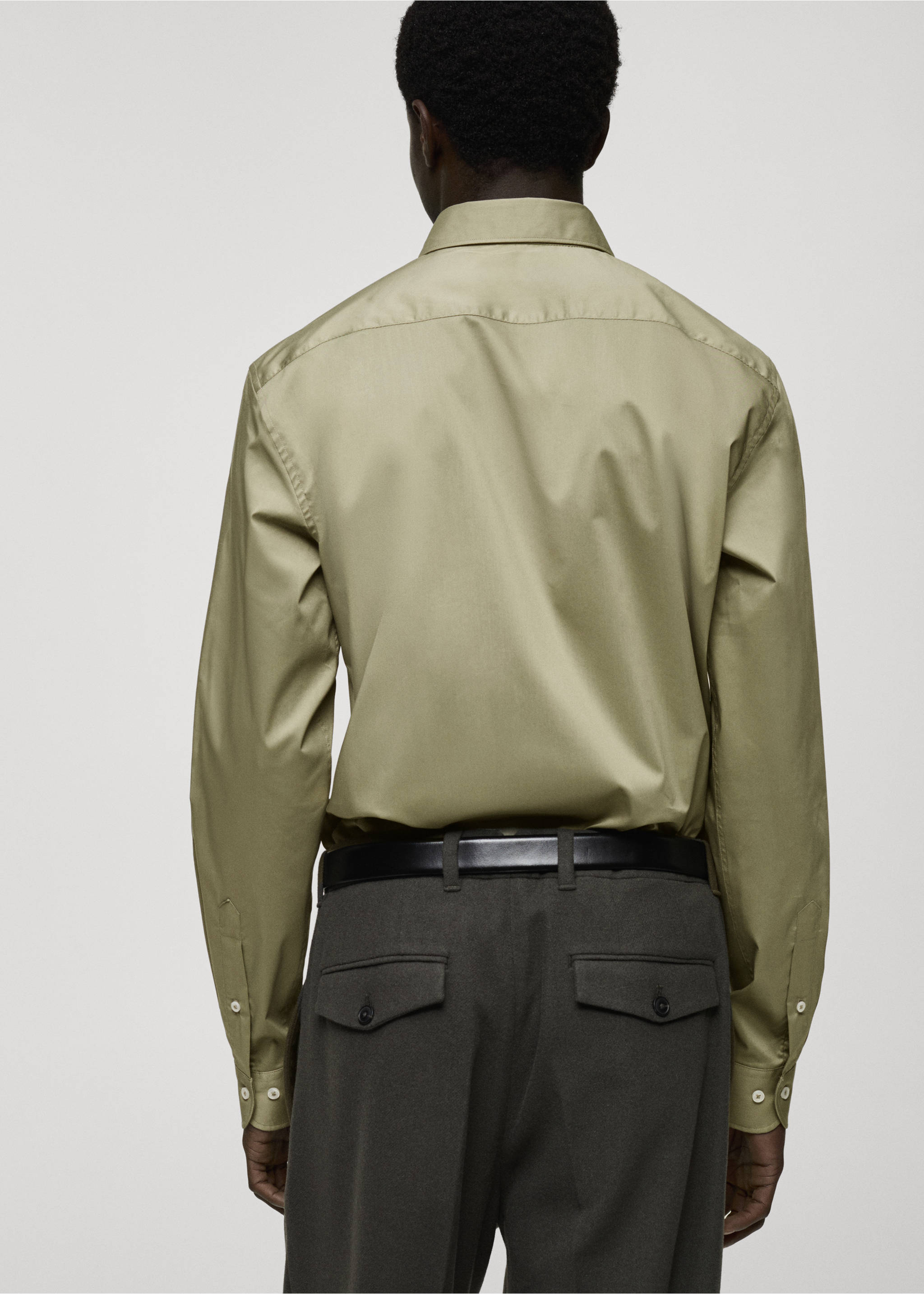 Regular-fit stretch cotton shirt - Reverse of the article, Green. Ref: 87000602-00.