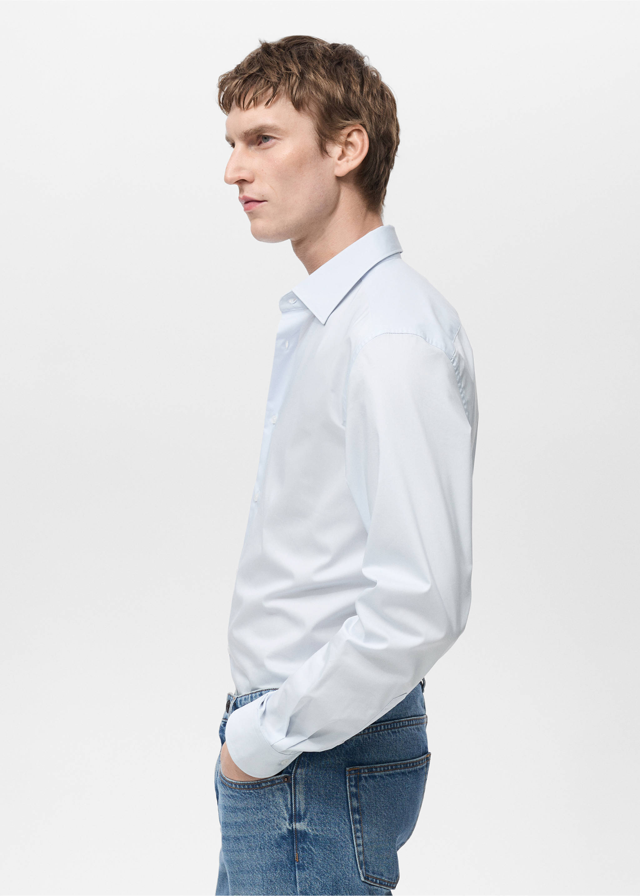 Regular Fit-Hemd aus Stretch-Baumwolle - Detail des Artikels 2, Himmelblau. Ref: 87000602-00.