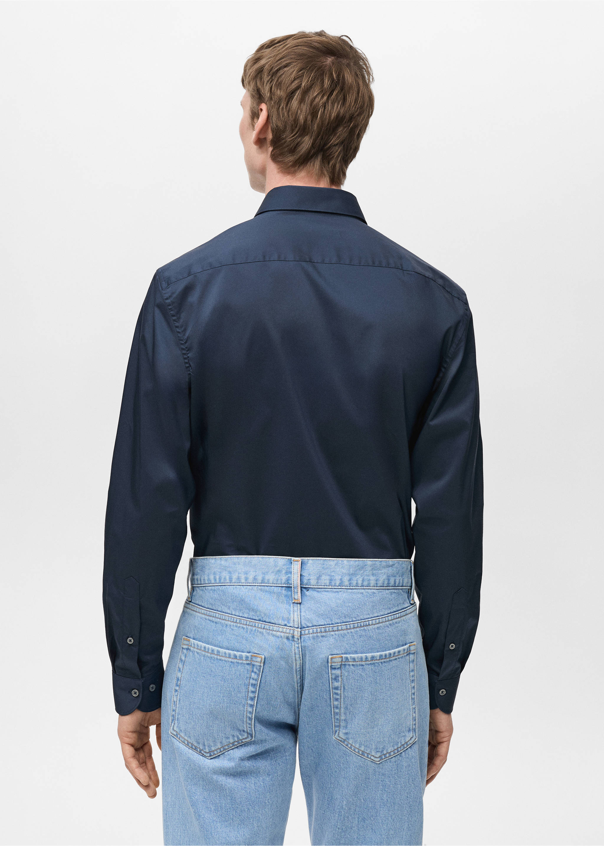 Regular Fit-Hemd aus Stretch-Baumwolle - Rückseite des Artikels, Dunkles Marineblau. Ref: 87000602-00.