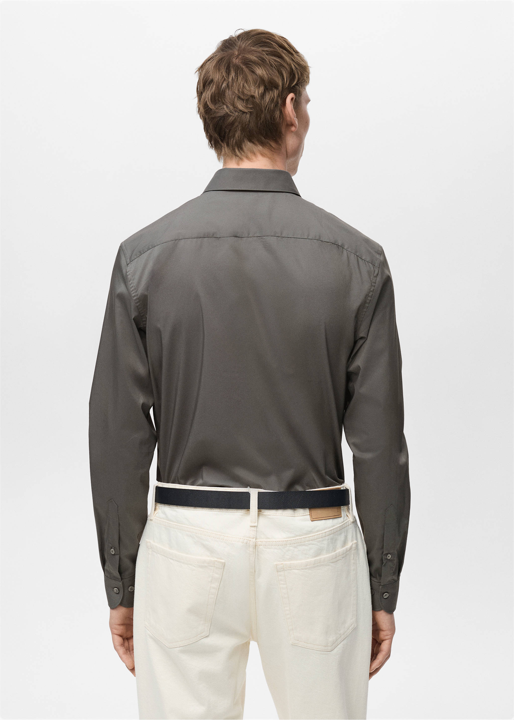 Regular-fit stretch cotton shirt - Reverse of the article, Grey. Ref: 87000602-00.