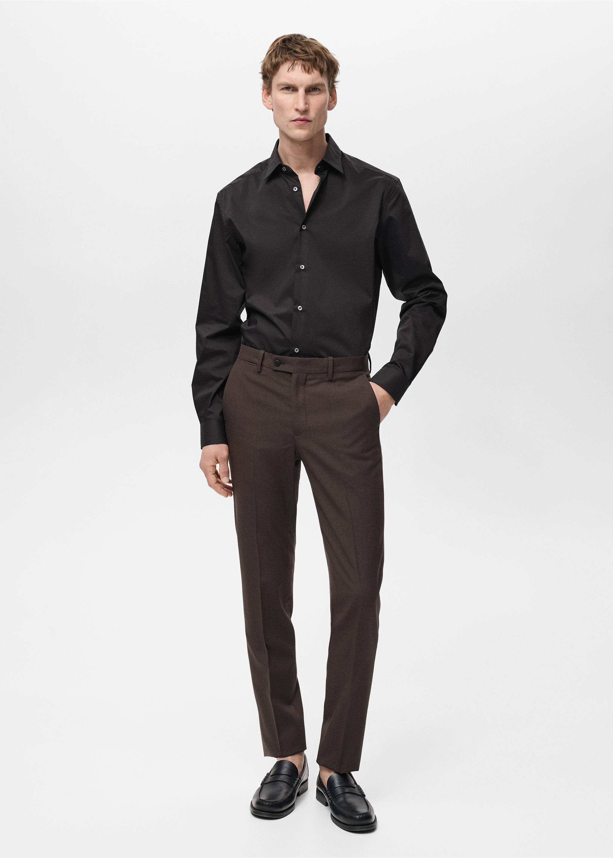Regular-fit stretch cotton shirt - General plane, Black. Ref: 87000602-00.