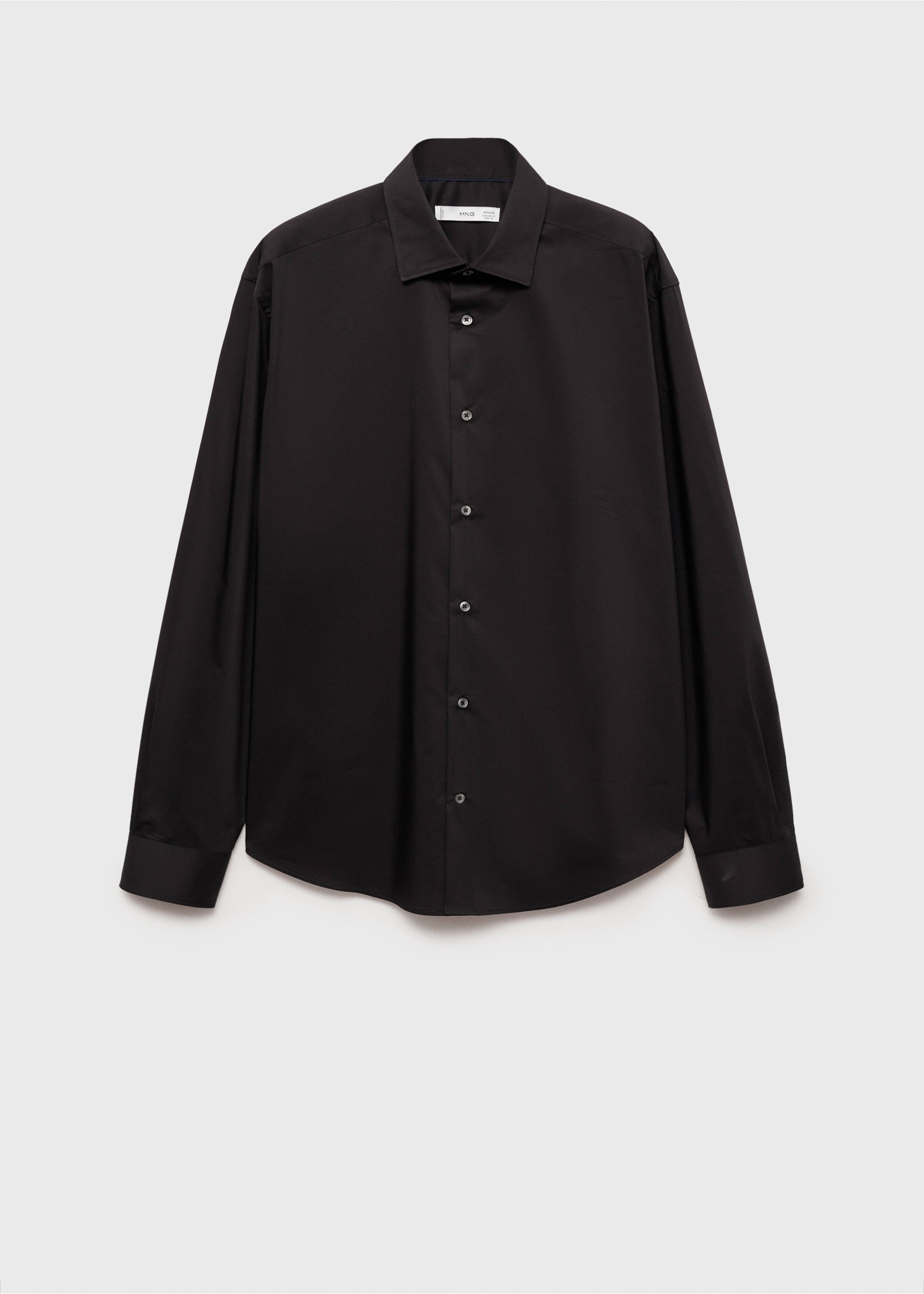 Regular-fit stretch cotton shirt - Article without model, Black. Ref: 87000602-00.