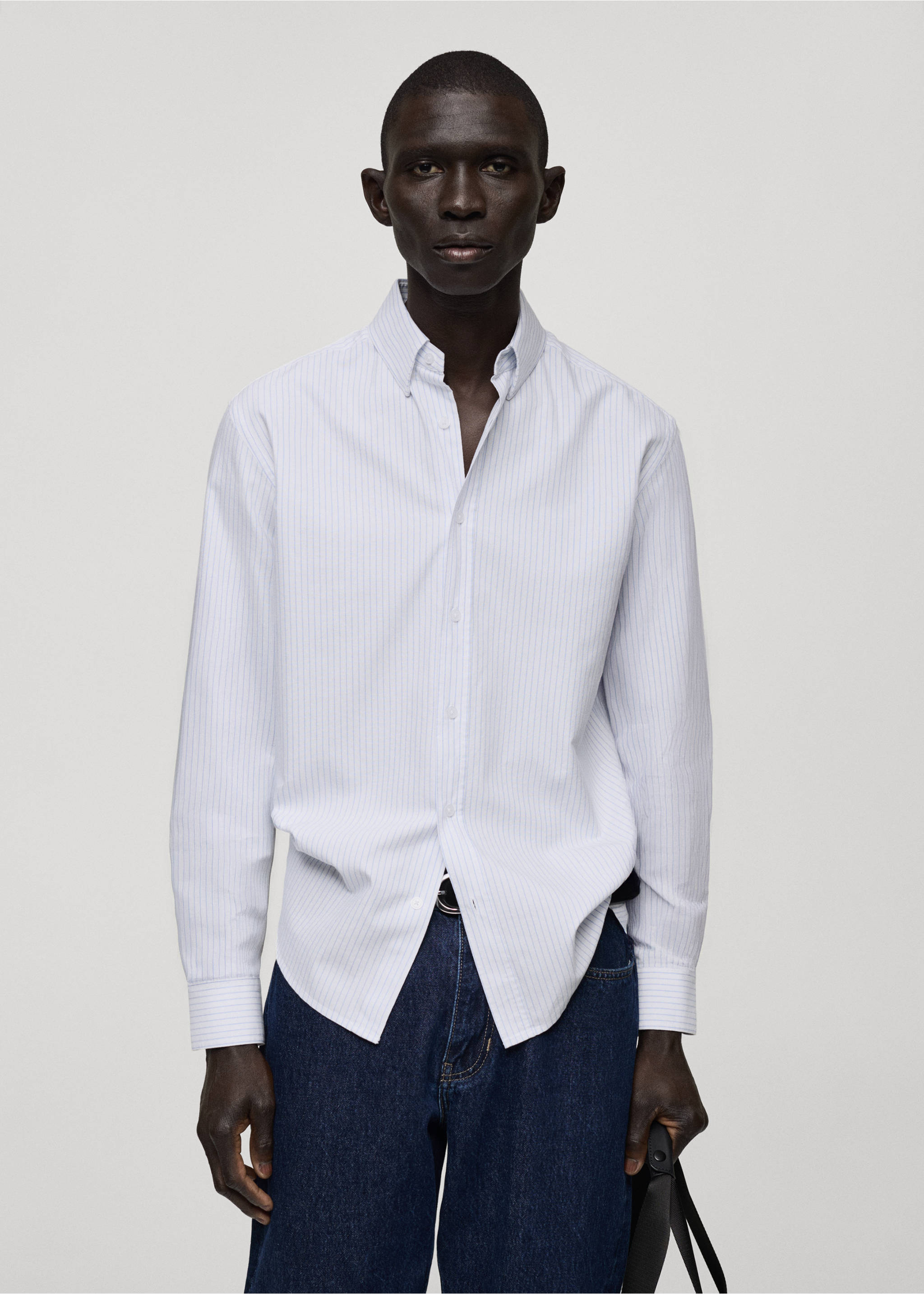 100% cotton striped shirt - Medium plane, White. Ref: 87000603-00.