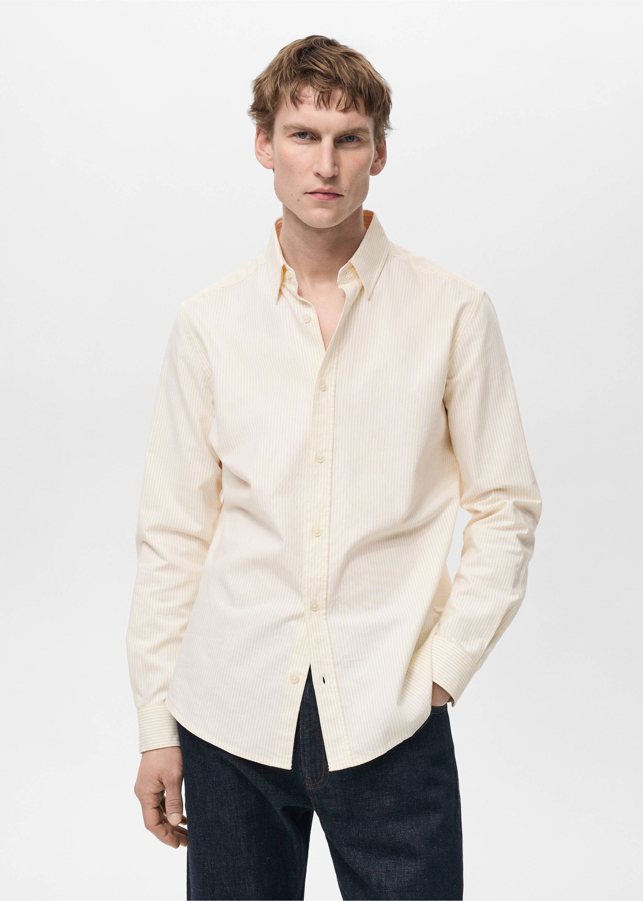 Camisa 100% algodón rayas - Plano medio, Amarillo. Ref: 87000603-00.