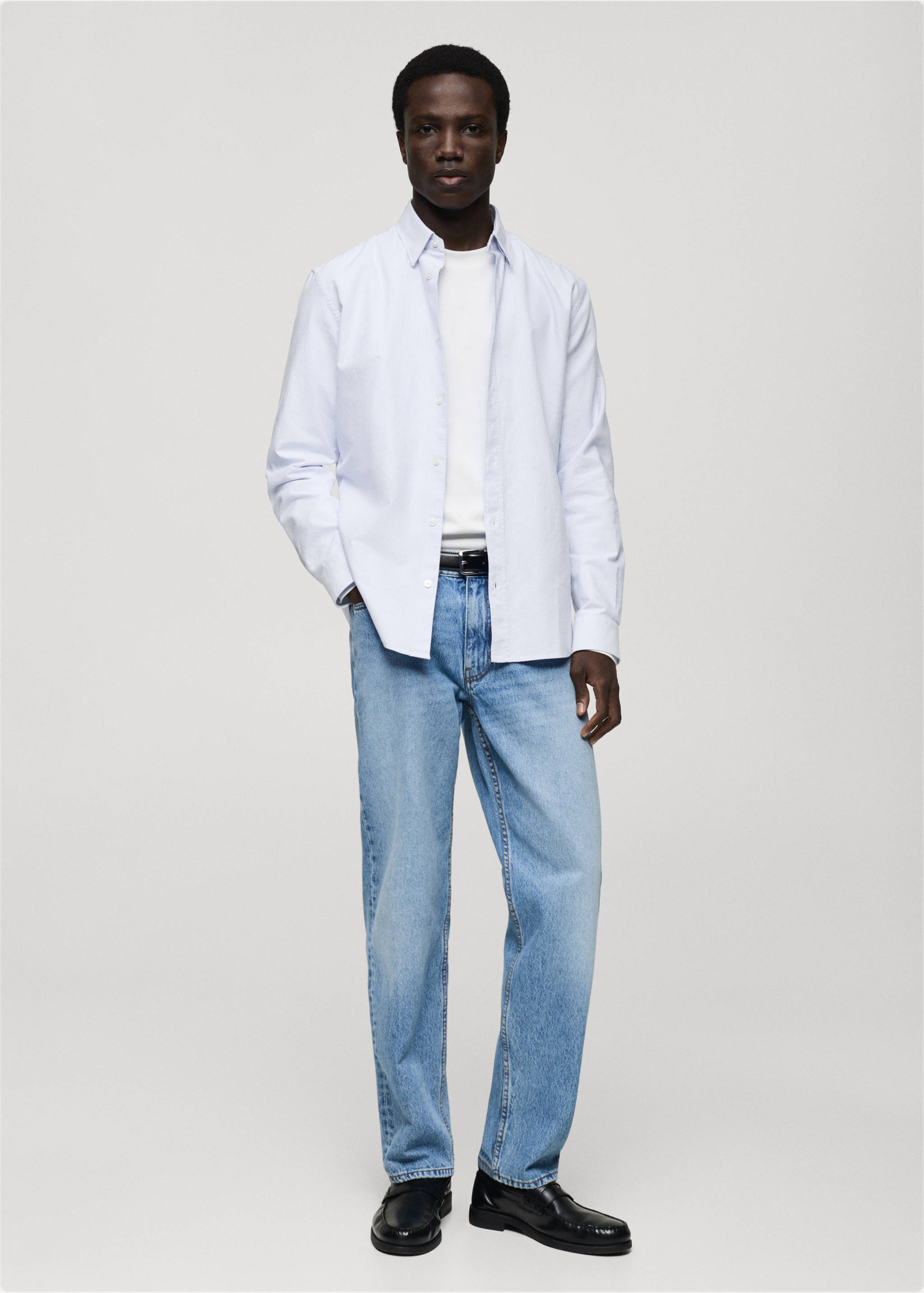 Gestreiftes Hemd aus 100 % Baumwolle - Allgemeine Ansicht, Blau. Ref: 87000603-00.