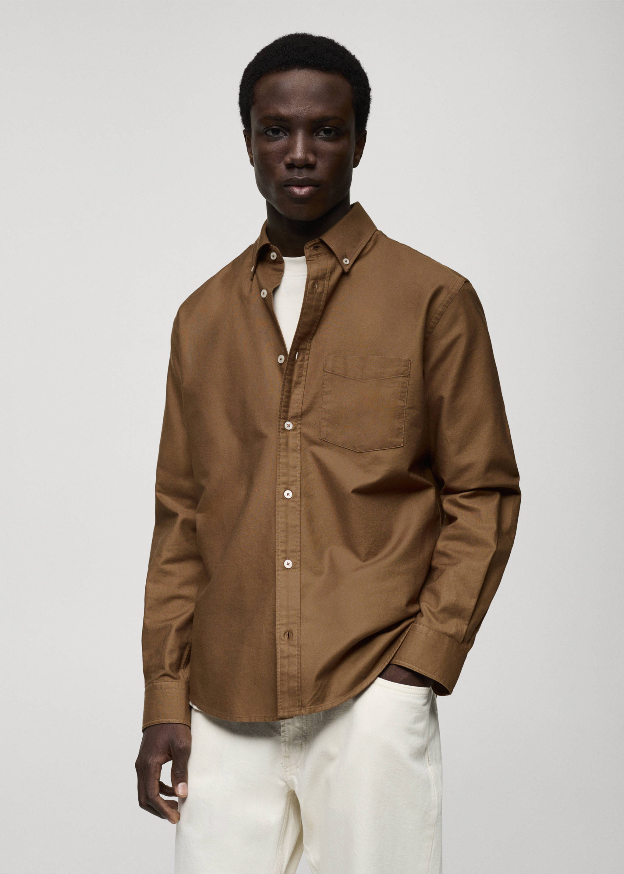 100% cotton Oxford shirt - Medium plane, Brown. Ref: 87000604-00.