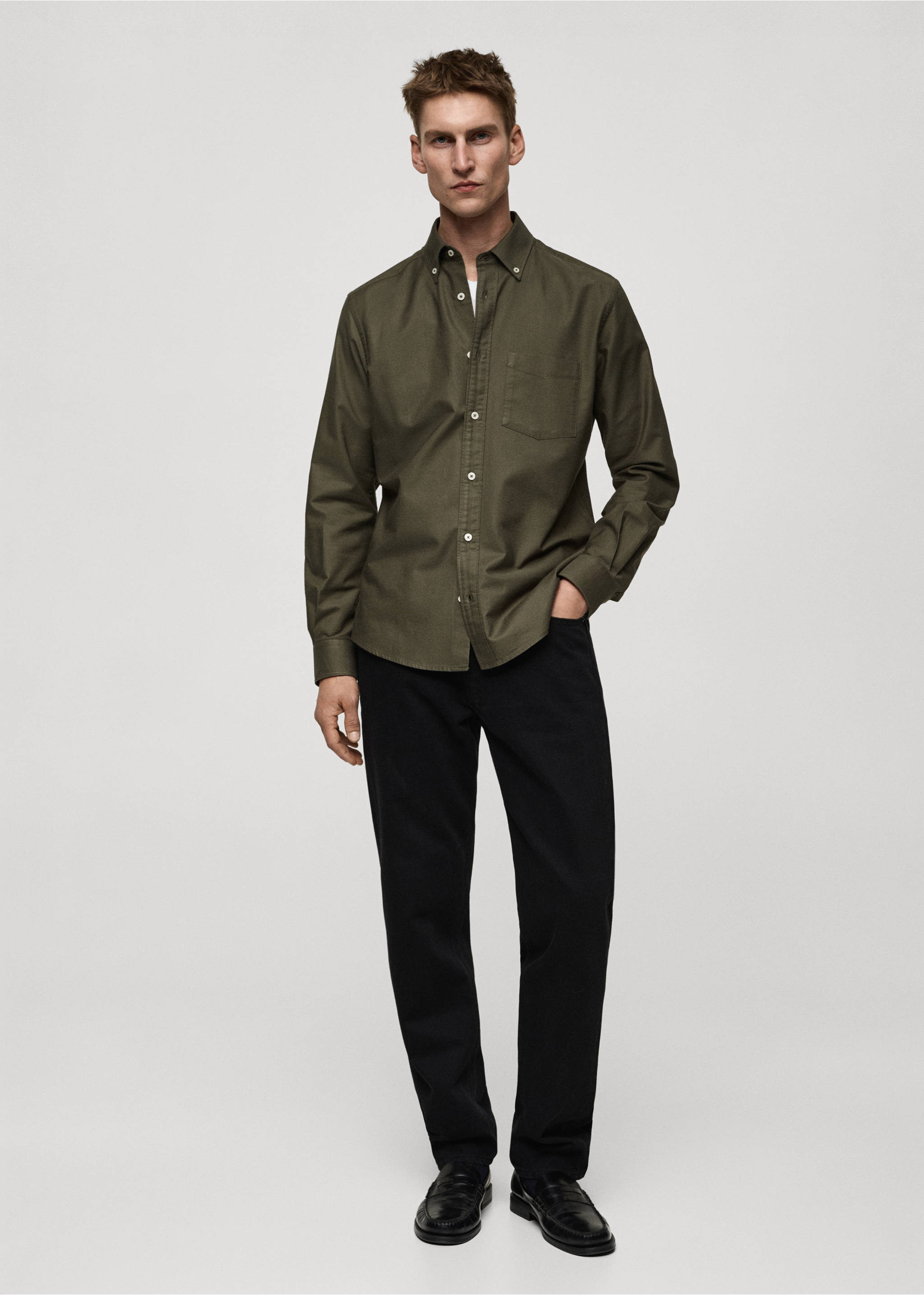 100% cotton Oxford shirt - General plane, Khaki. Ref: 87000604-00.