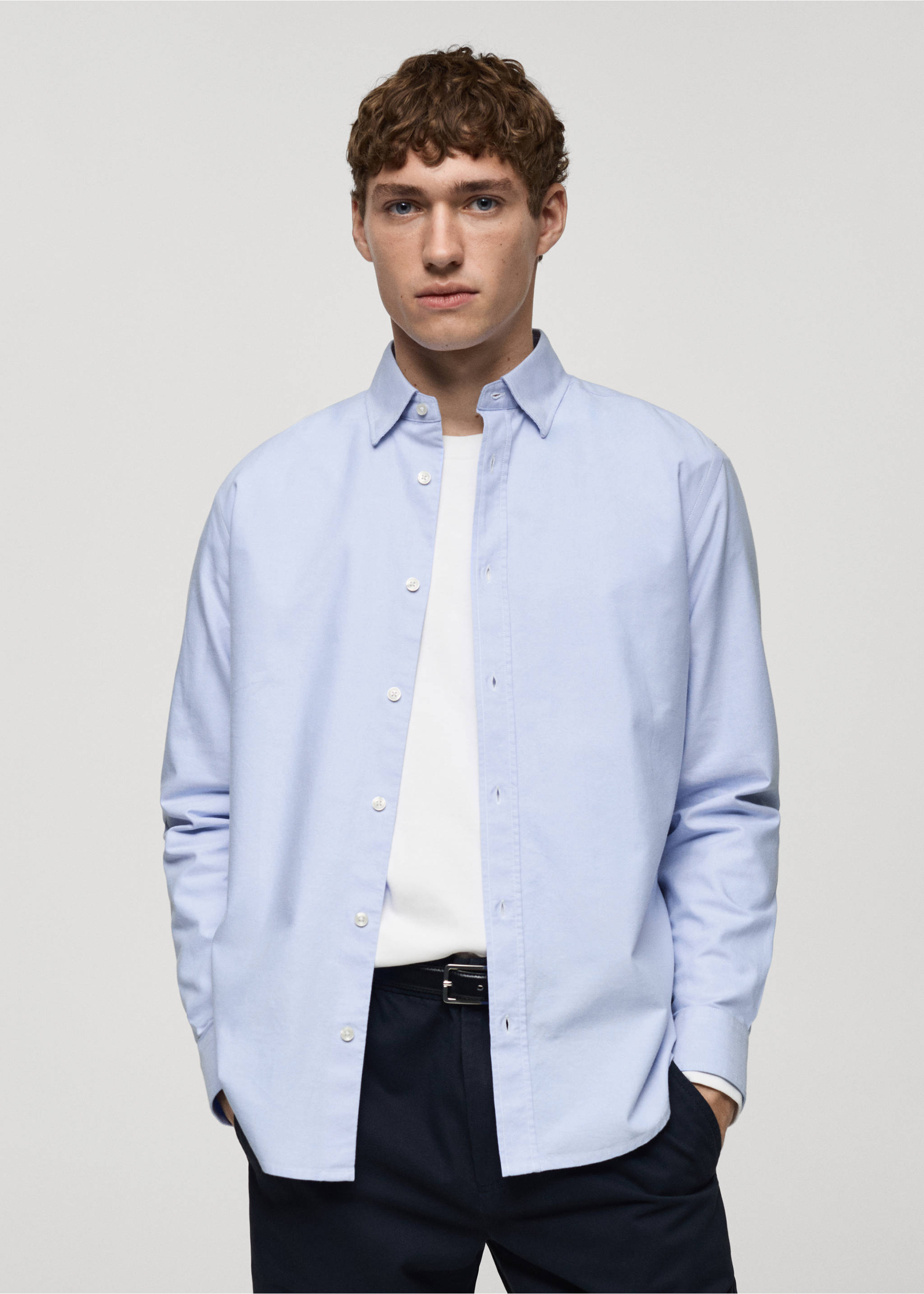100% cotton Oxford shirt - Medium plane, Sky Blue. Ref: 87000605-00.