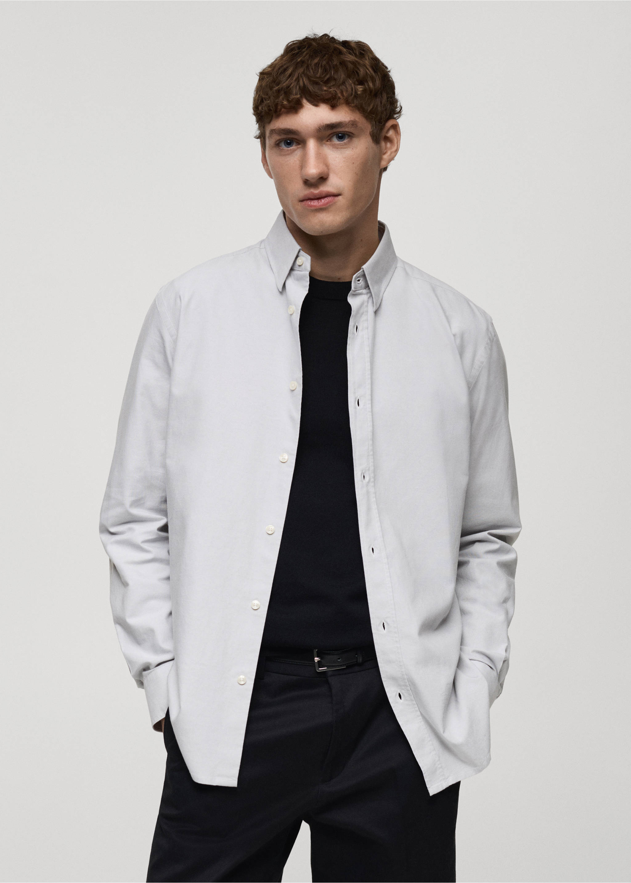 Camisa Oxford 100% algodón - Plano medio, Gris. Ref: 87000605-00.