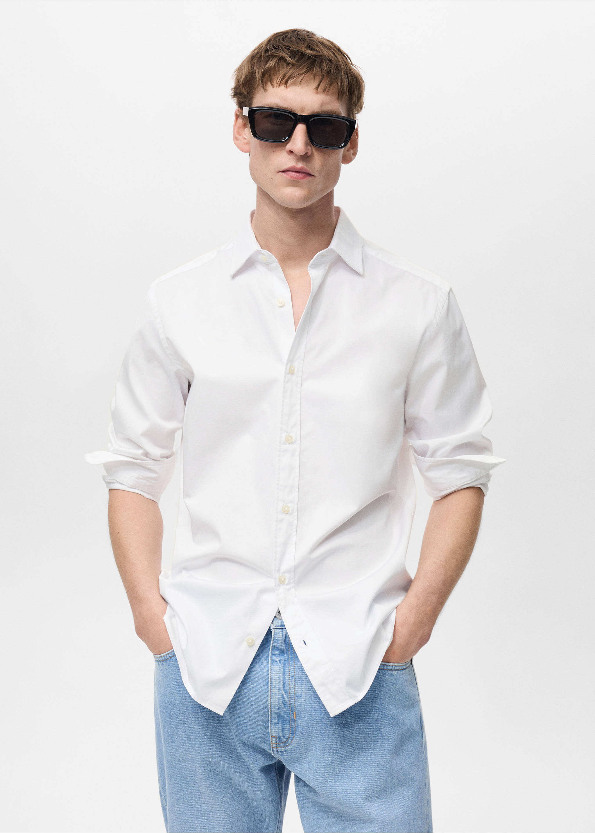 100% cotton regular fit shirt - Medium plane, White. Ref: 87000606-00.
