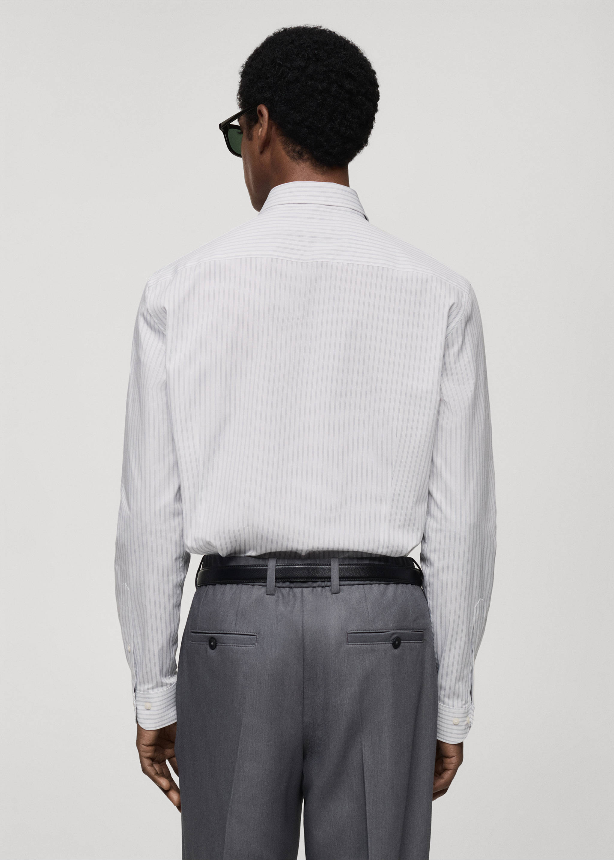 Camisa slim fit algodón rayas - Reverso del artículo, Blanco. Ref: 87000607-00.