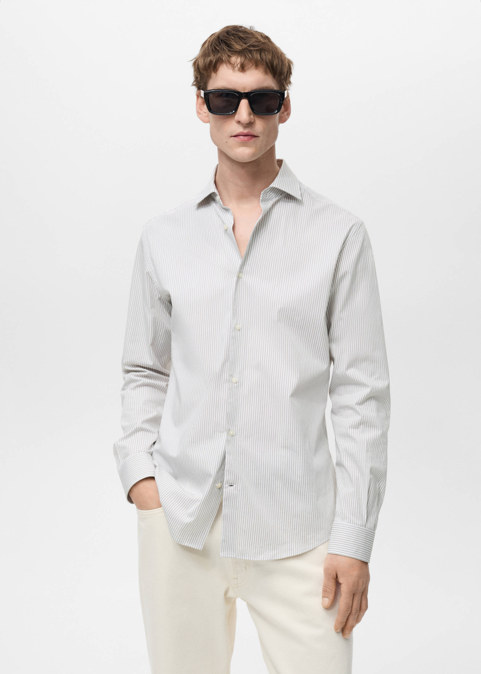 Slim fit striped cotton shirt - Medium plane