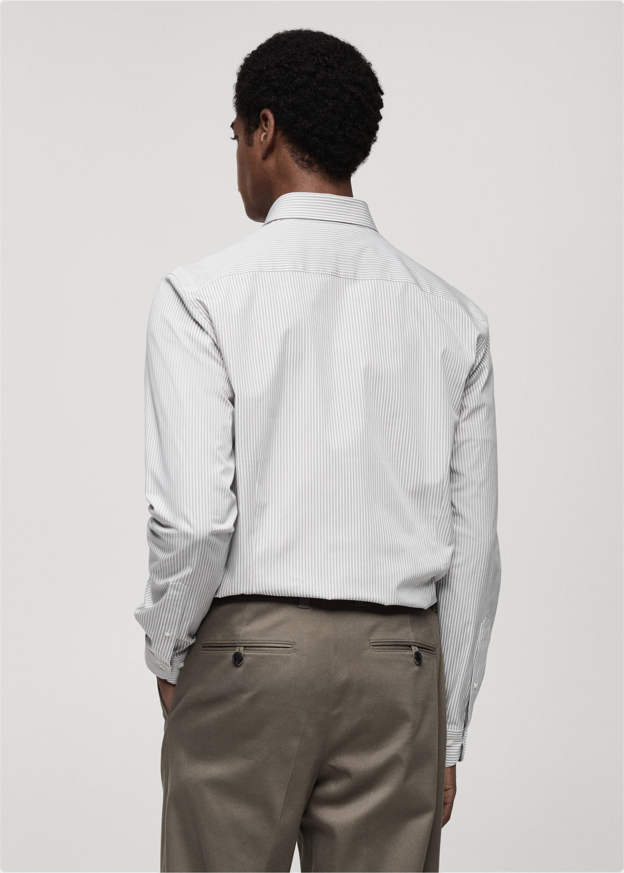 Slim fit striped cotton shirt - Reverse of the article, Brown. Ref: 87000607-00.