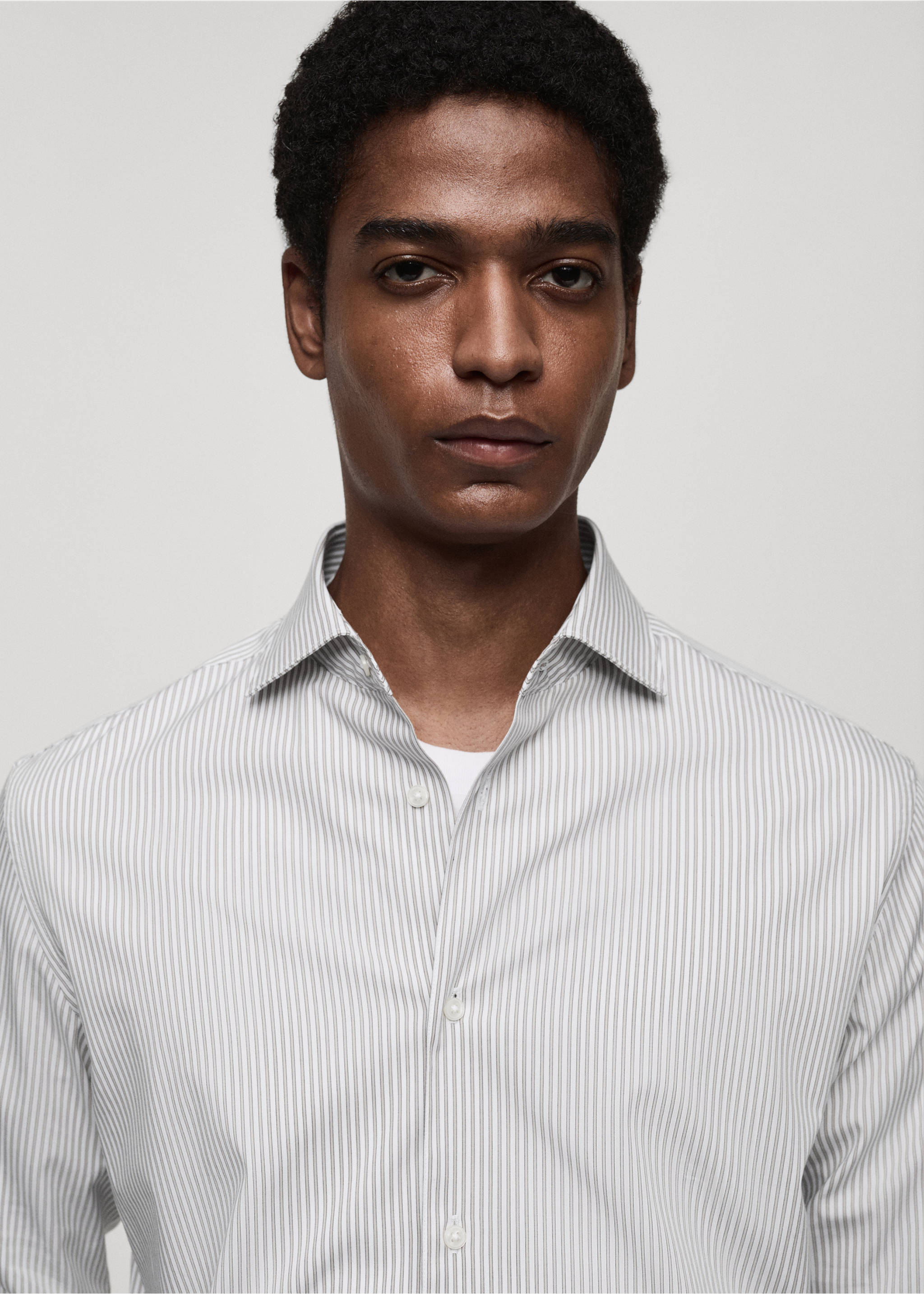 Slim fit striped cotton shirt - Details of the article 1, Brown. Ref: 87000607-00.