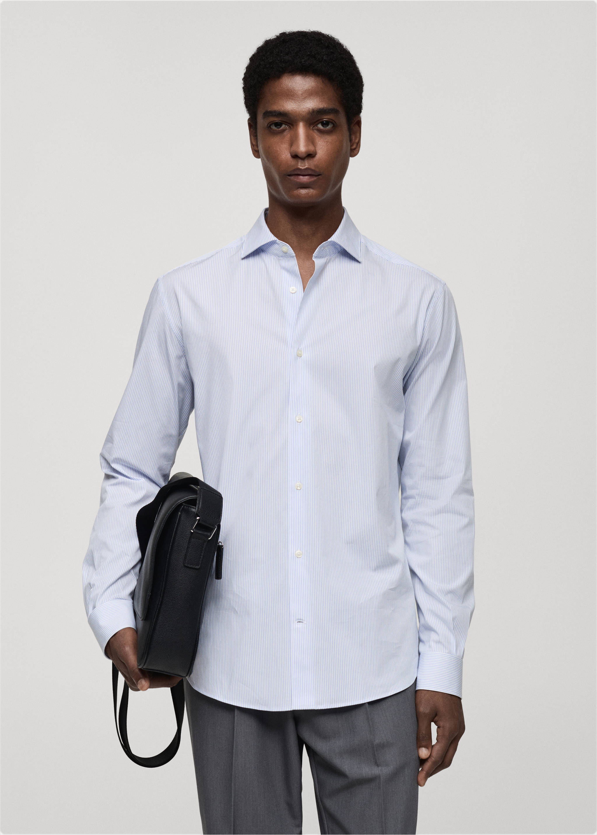 Slim fit striped cotton shirt - Medium plane, Sky Blue. Ref: 87000607-00.