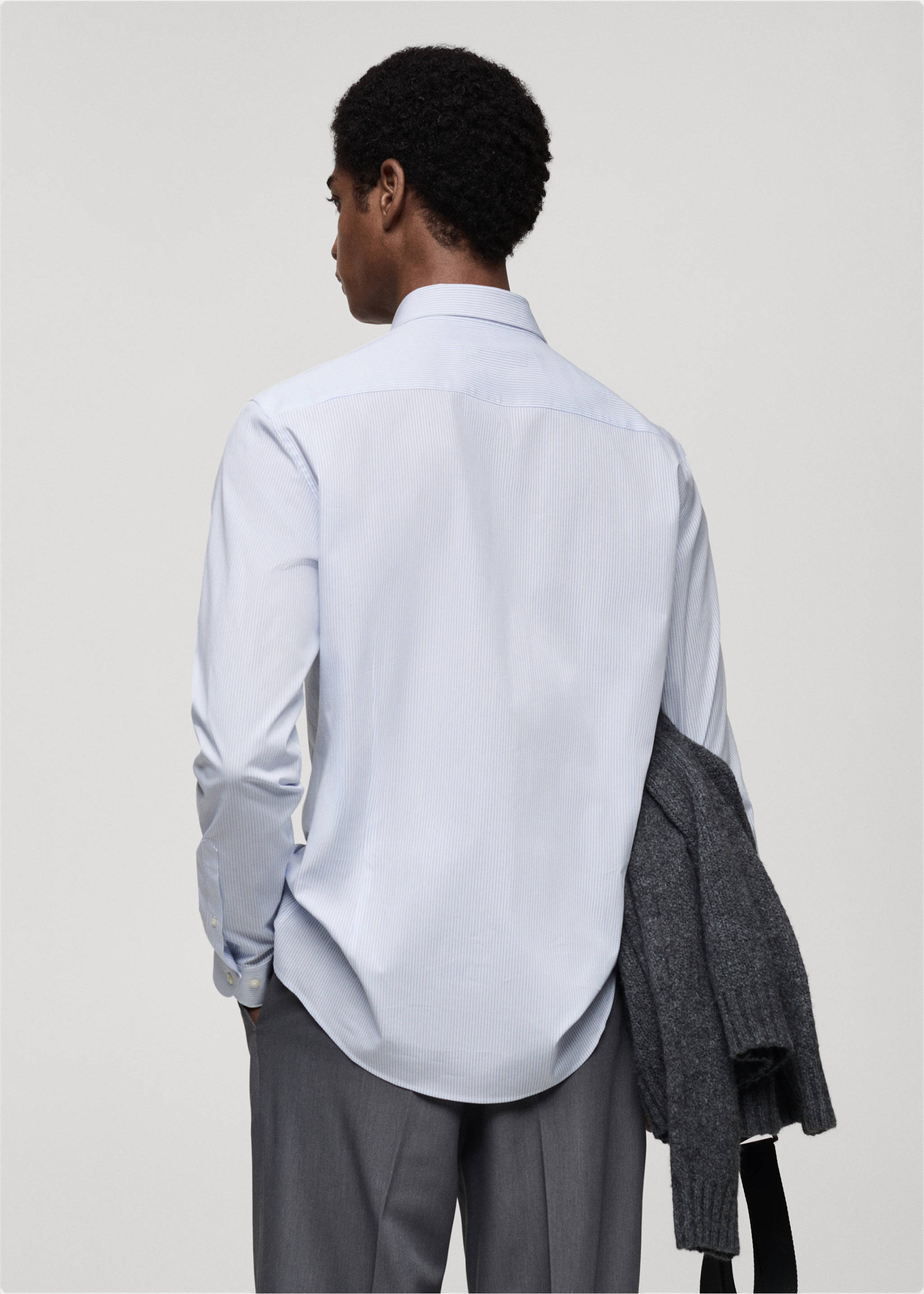 Slim fit striped cotton shirt - Reverse of the article, Sky Blue. Ref: 87000607-00.