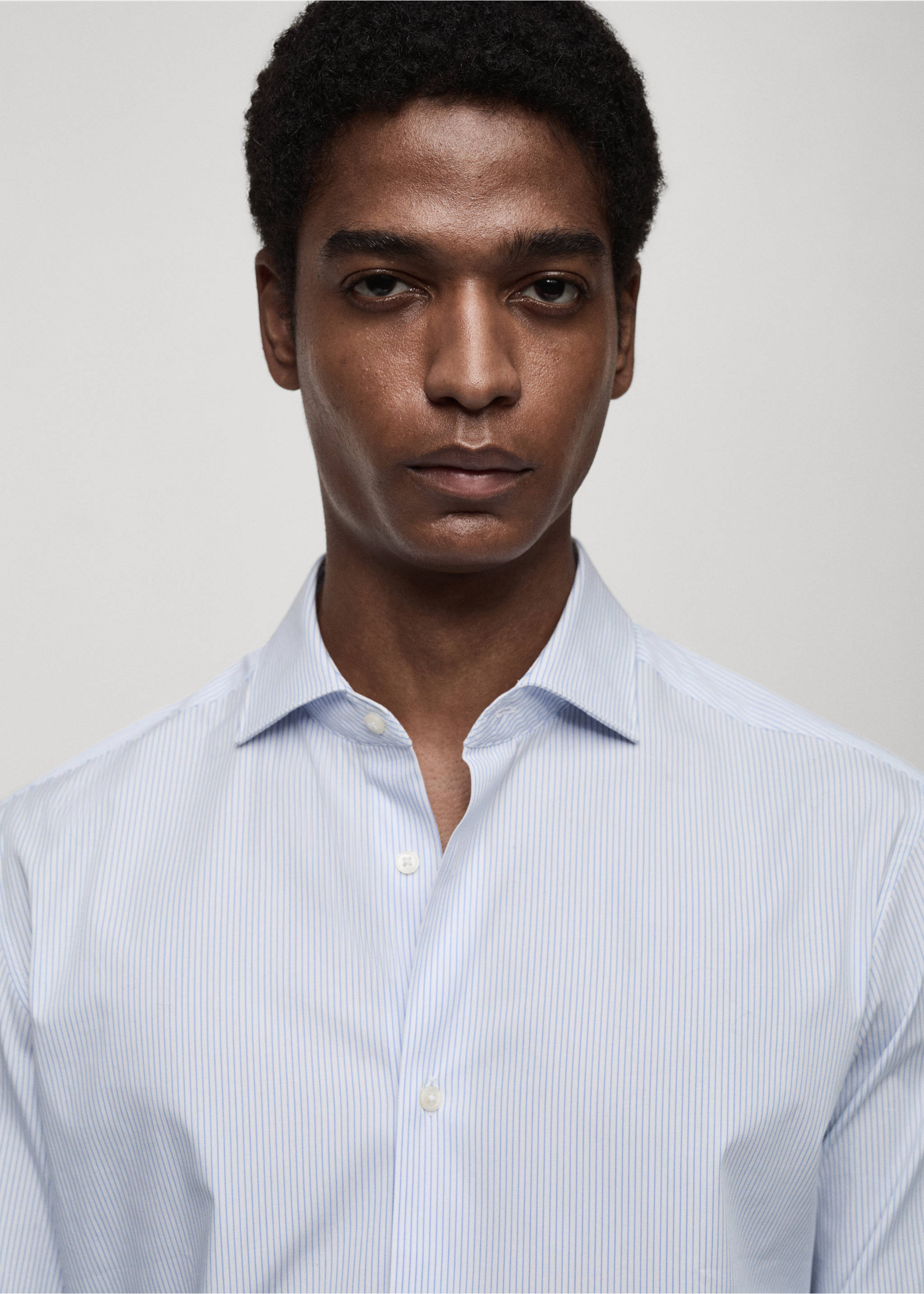 Slim fit striped cotton shirt - Details of the article 1, Sky Blue. Ref: 87000607-00.