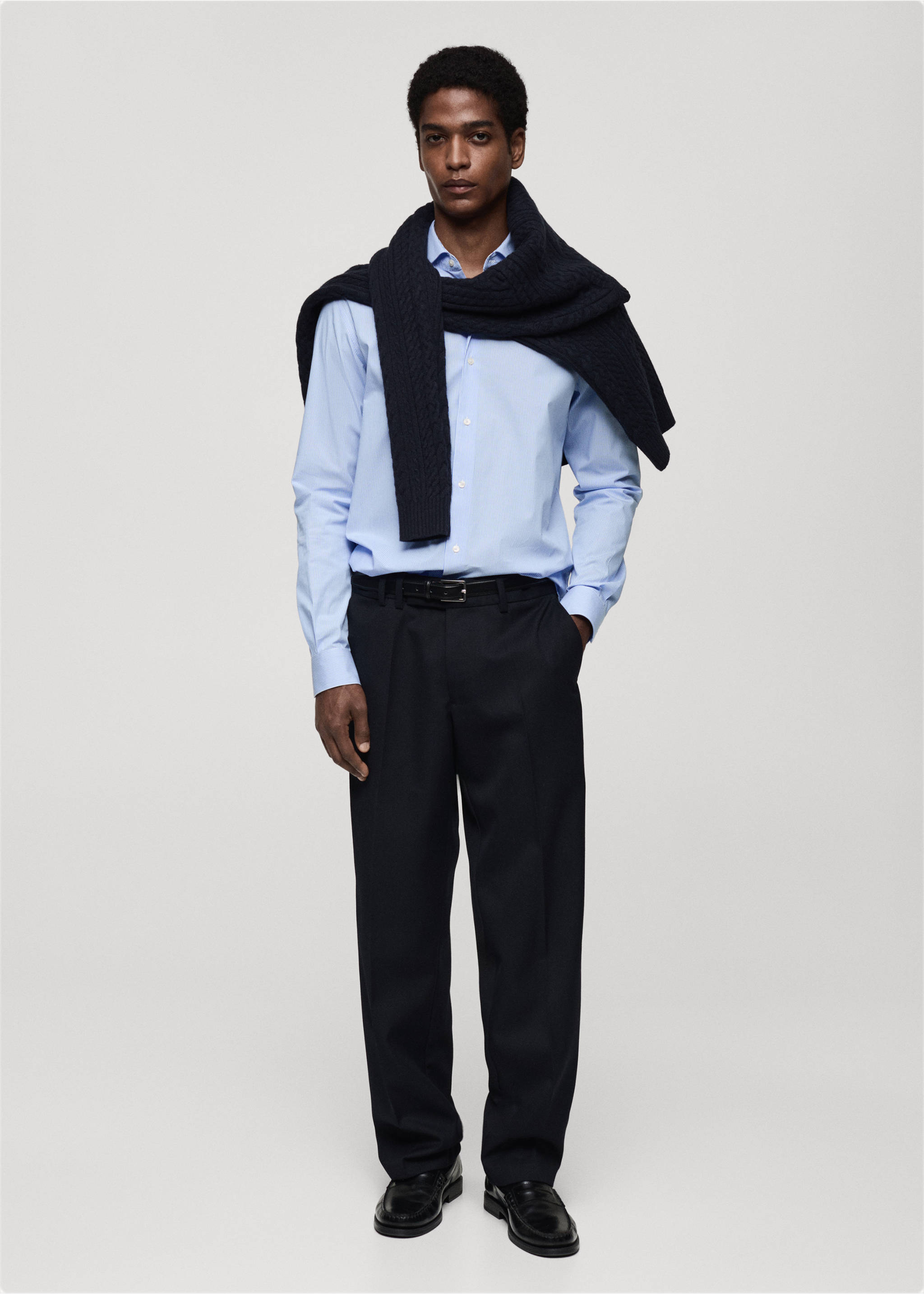 Slim fit striped cotton shirt - General plane, Blue. Ref: 87000607-00.