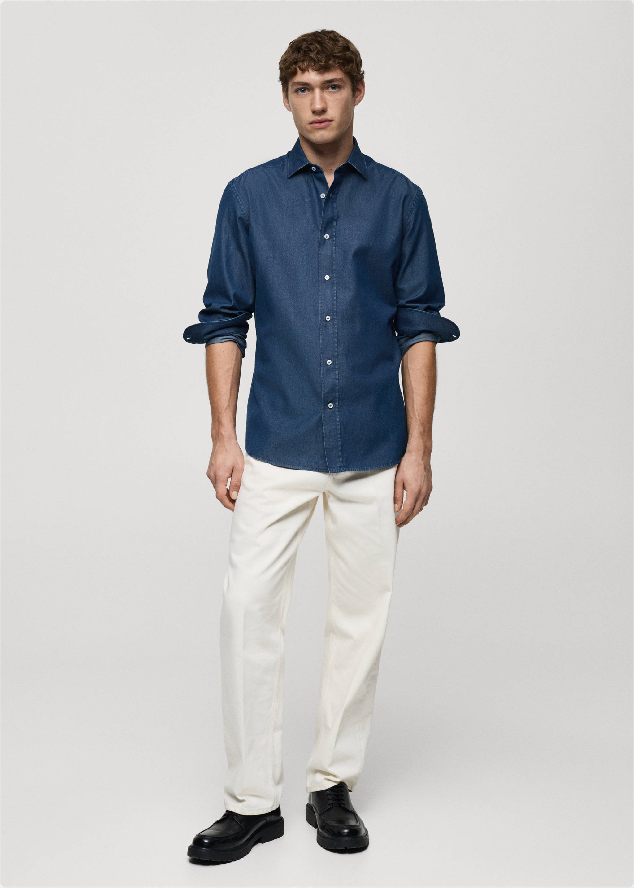 Slim fit cotton chambray shirt - General plane, Dark Blue. Ref: 87000608-00.