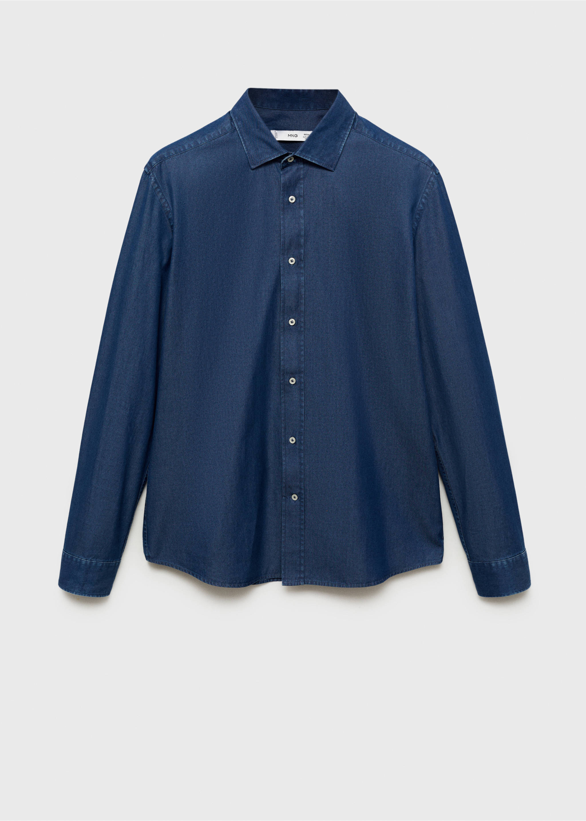 Slim fit cotton chambray shirt - Article without model, Dark Blue. Ref: 87000608-00.