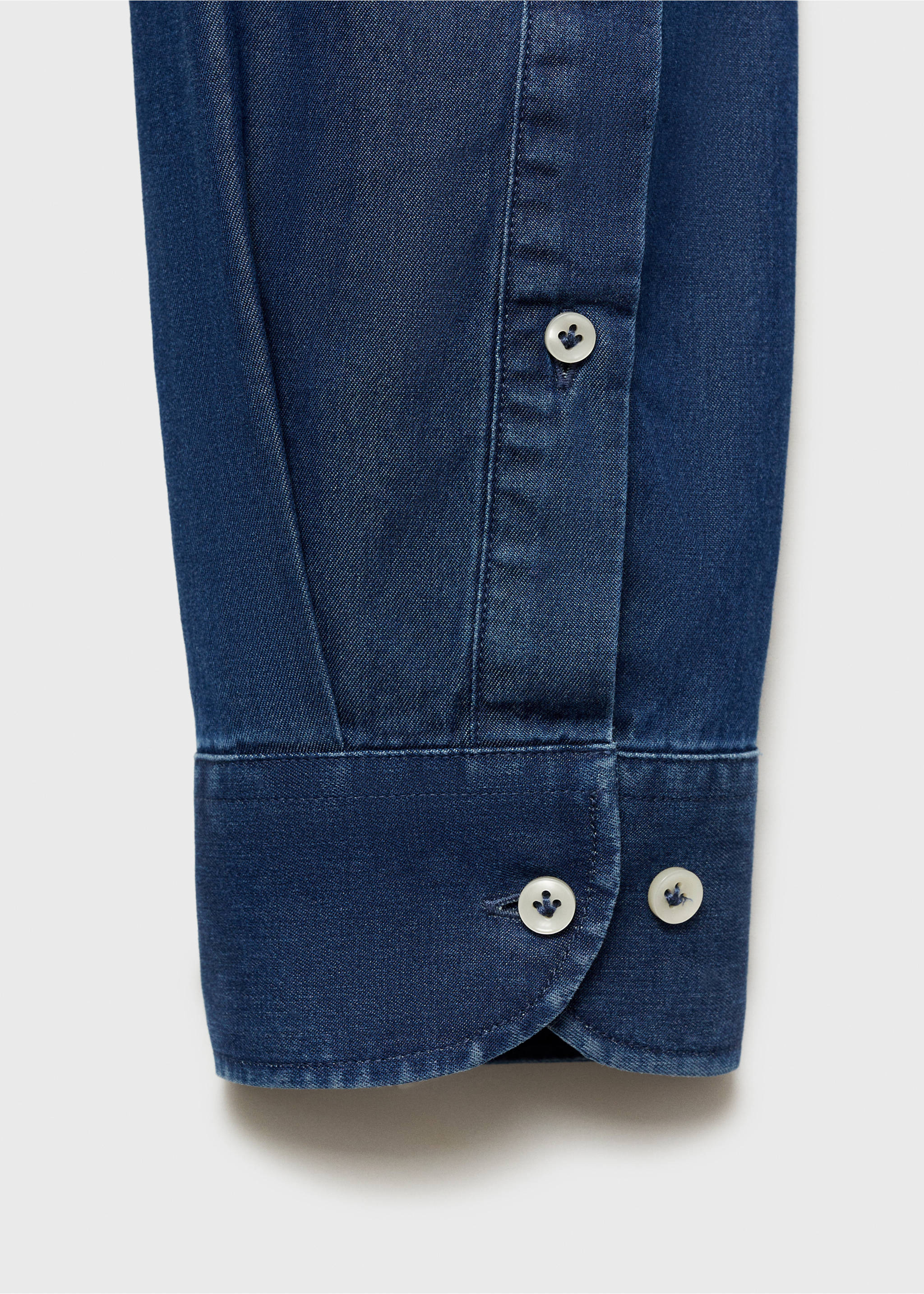 Slim fit cotton chambray shirt - Details of the article 0, Dark Blue. Ref: 87000608-00.