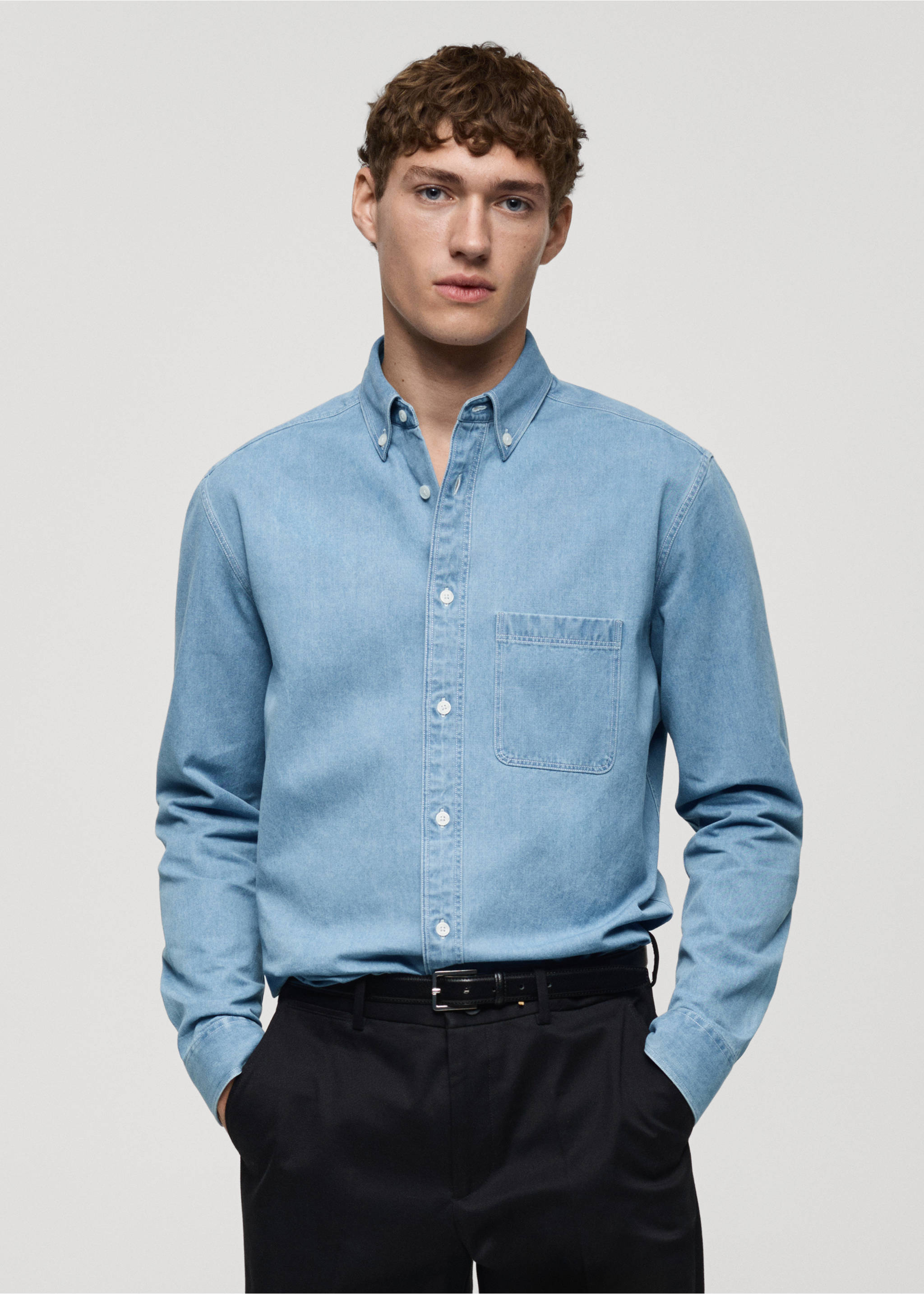100% cotton denim shirt - Medium plane, Medium Blue. Ref: 87000609-00.