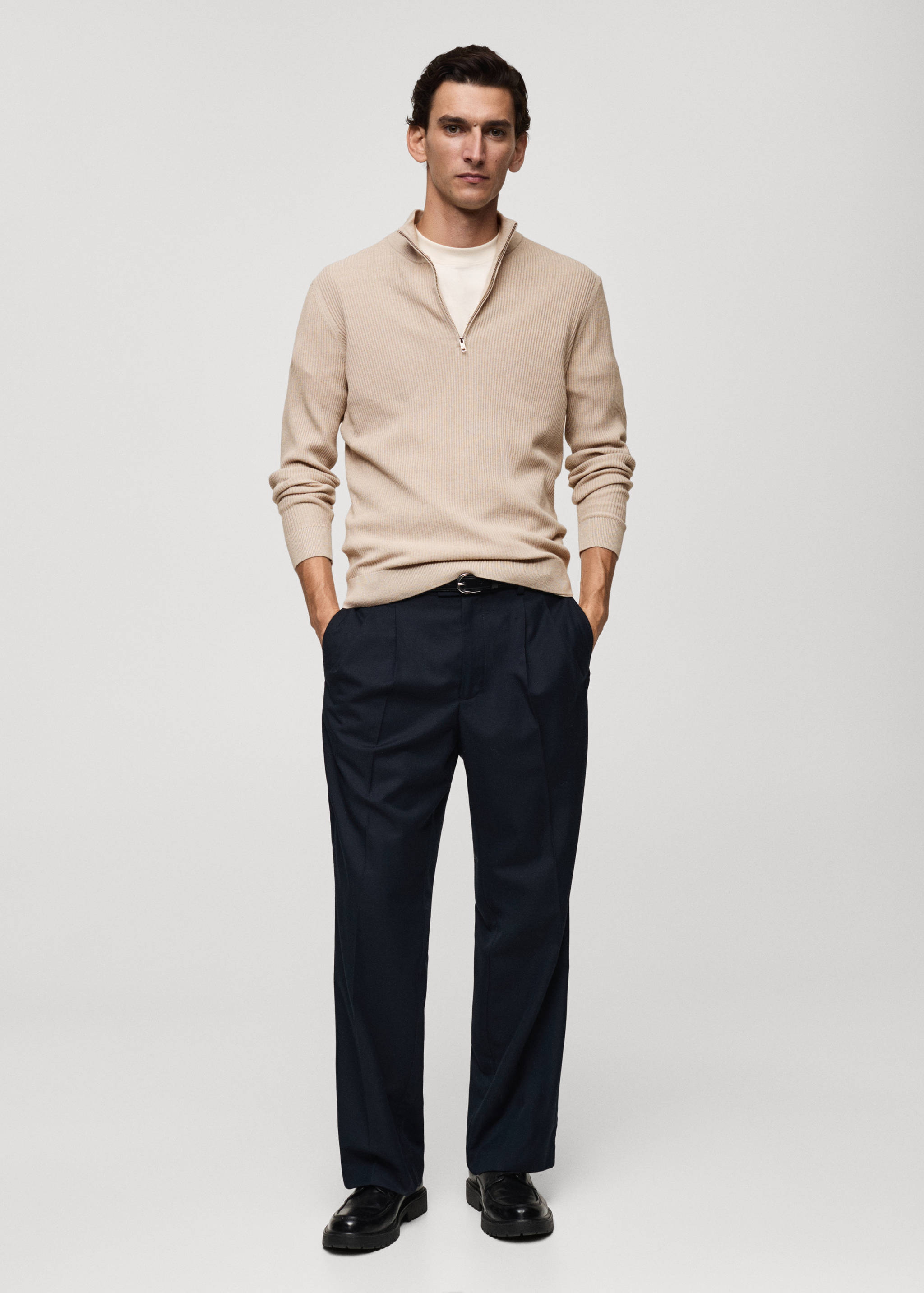 Ribbed sweater with zip neck - General plane