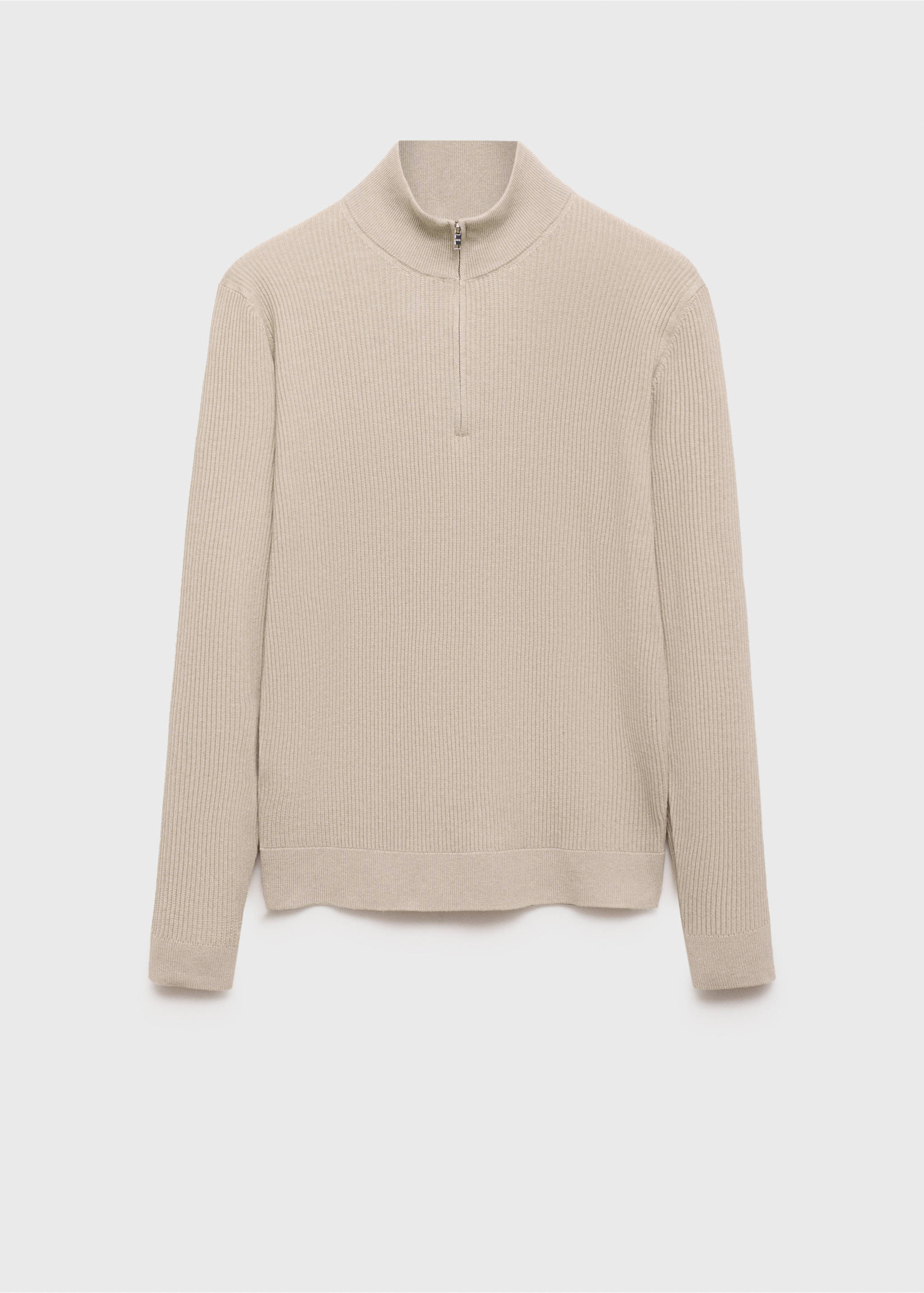 Ribbed sweater with zip neck - Article without model, Beige. Ref: 87000611-00.