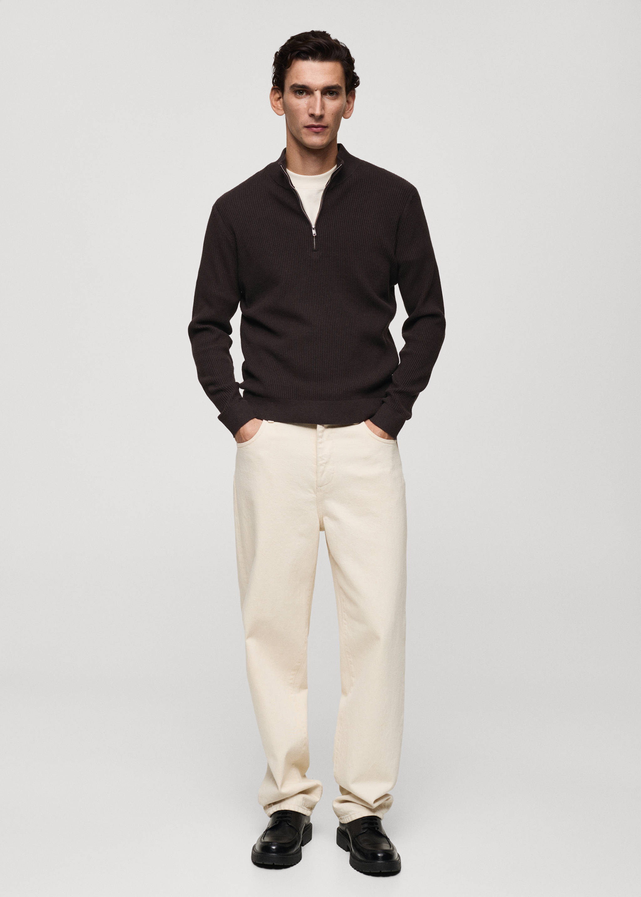 Ribbed sweater with zip neck - General plane