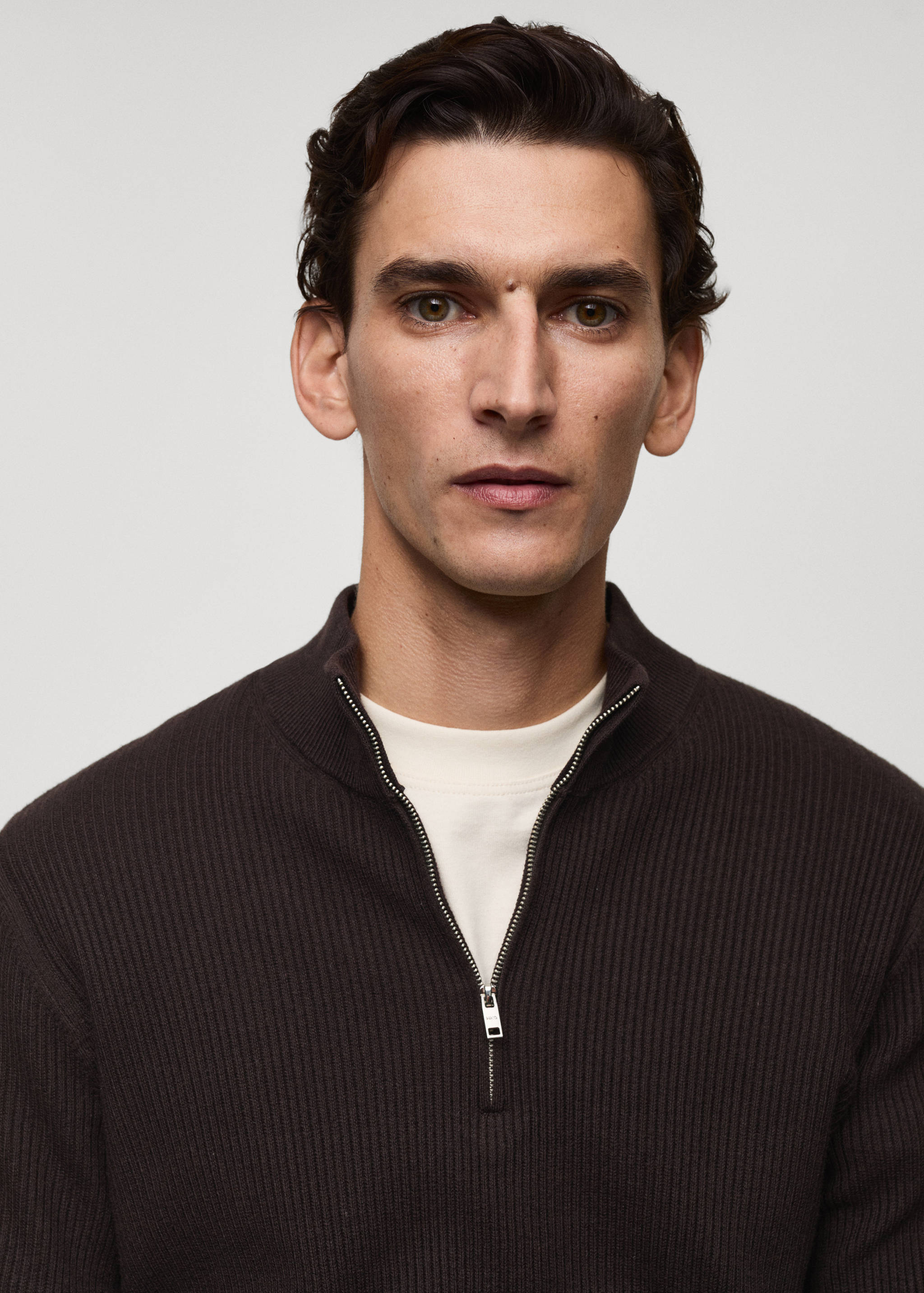 Ribbed sweater with zip neck - Details of the article 1