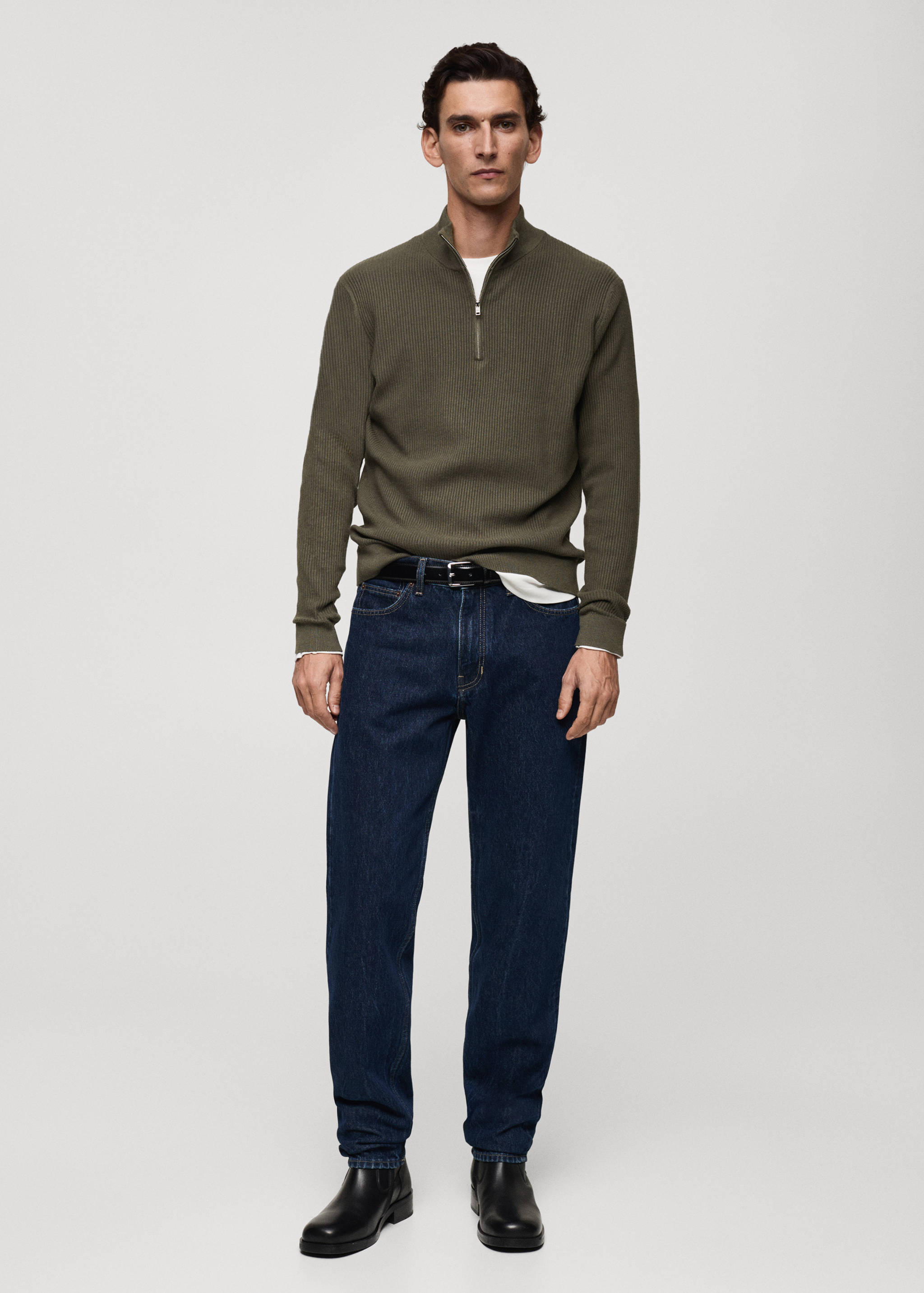 Ribbed sweater with zip neck - General plane