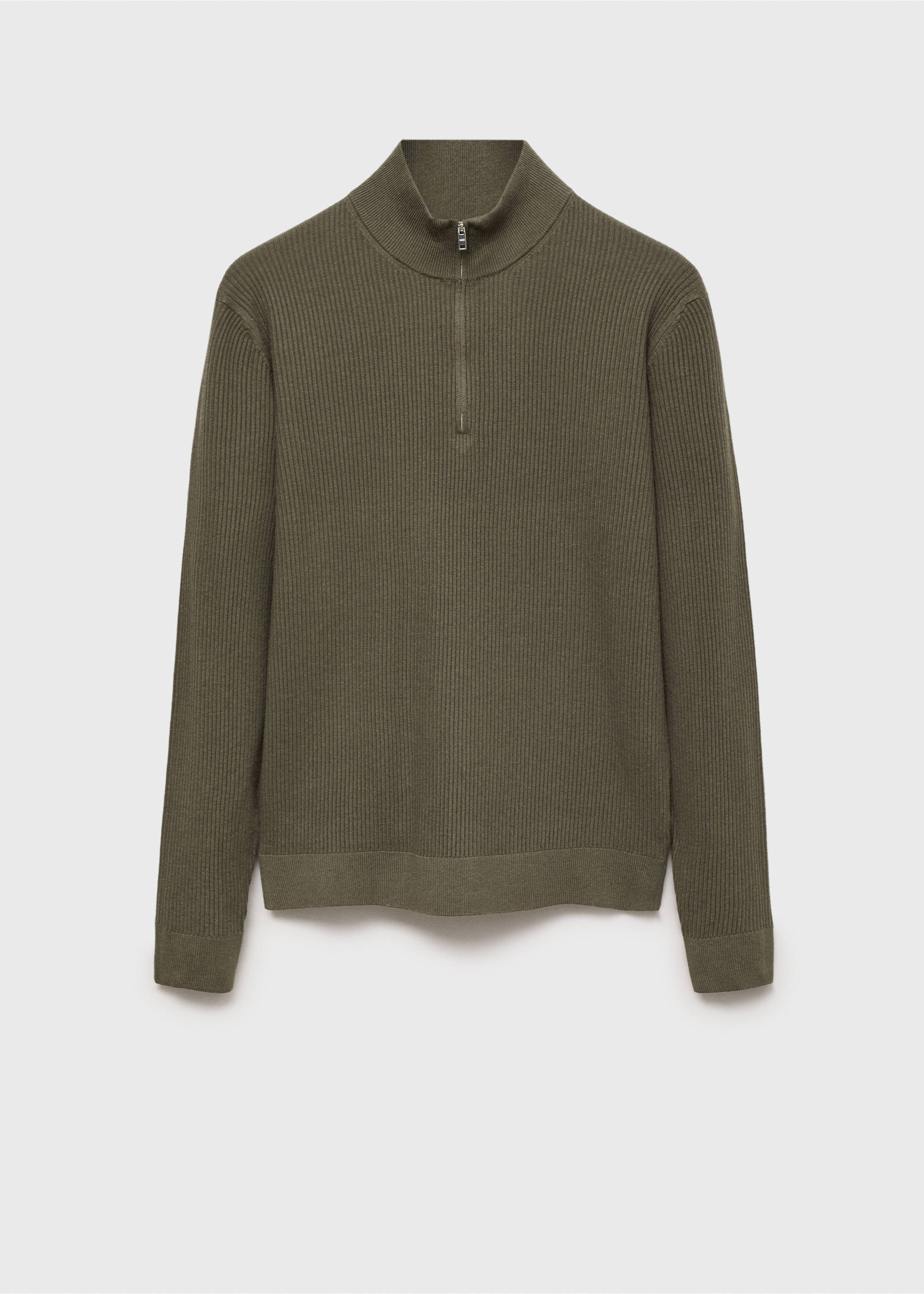 Gerippter Pullover mit Zip-Kragen - Artikel ohne Model, Khaki. Ref: 87000611-00.