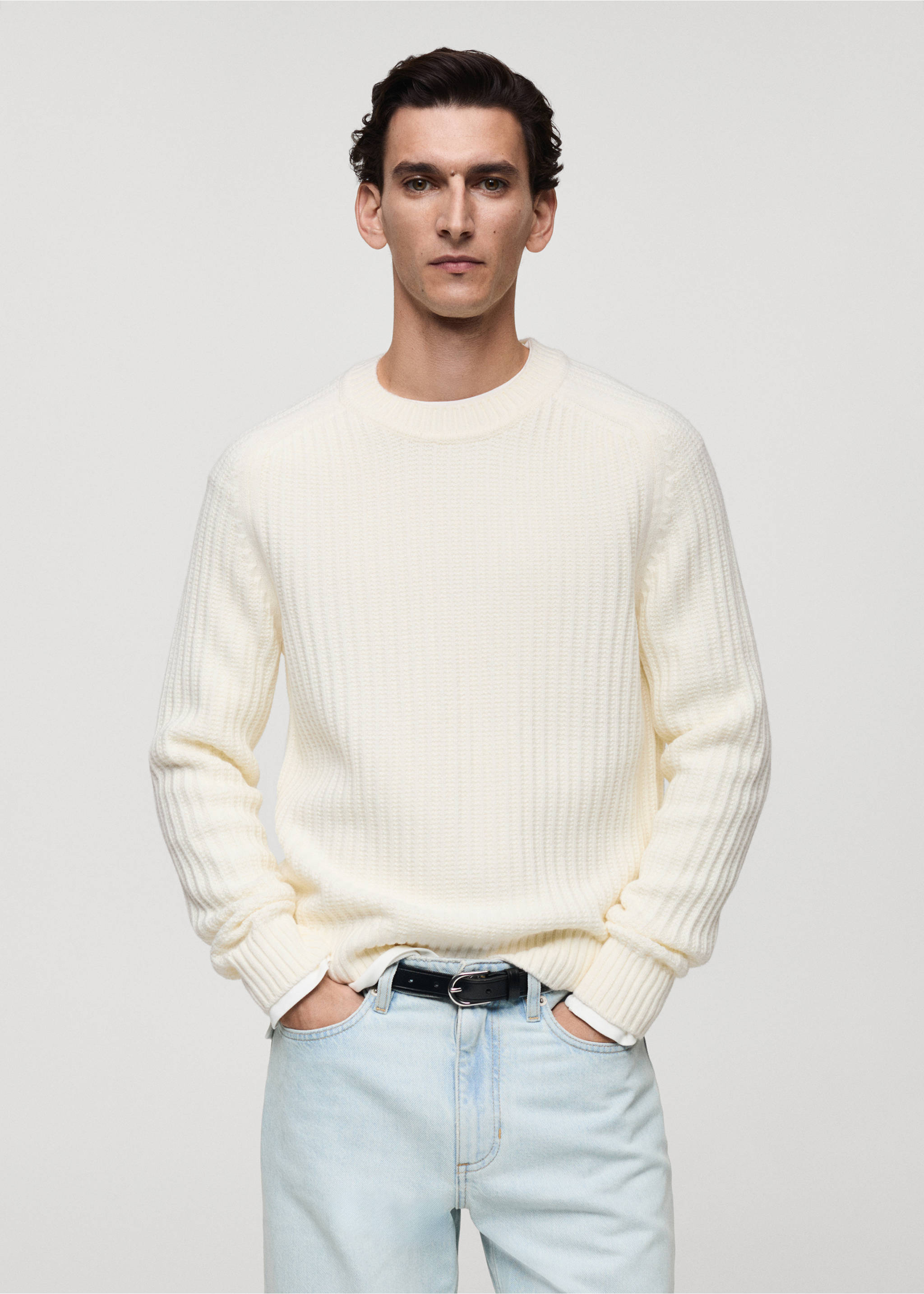 Wool-blend rib-knit sweater - Medium plane, Off White. Ref: 87000612-00.