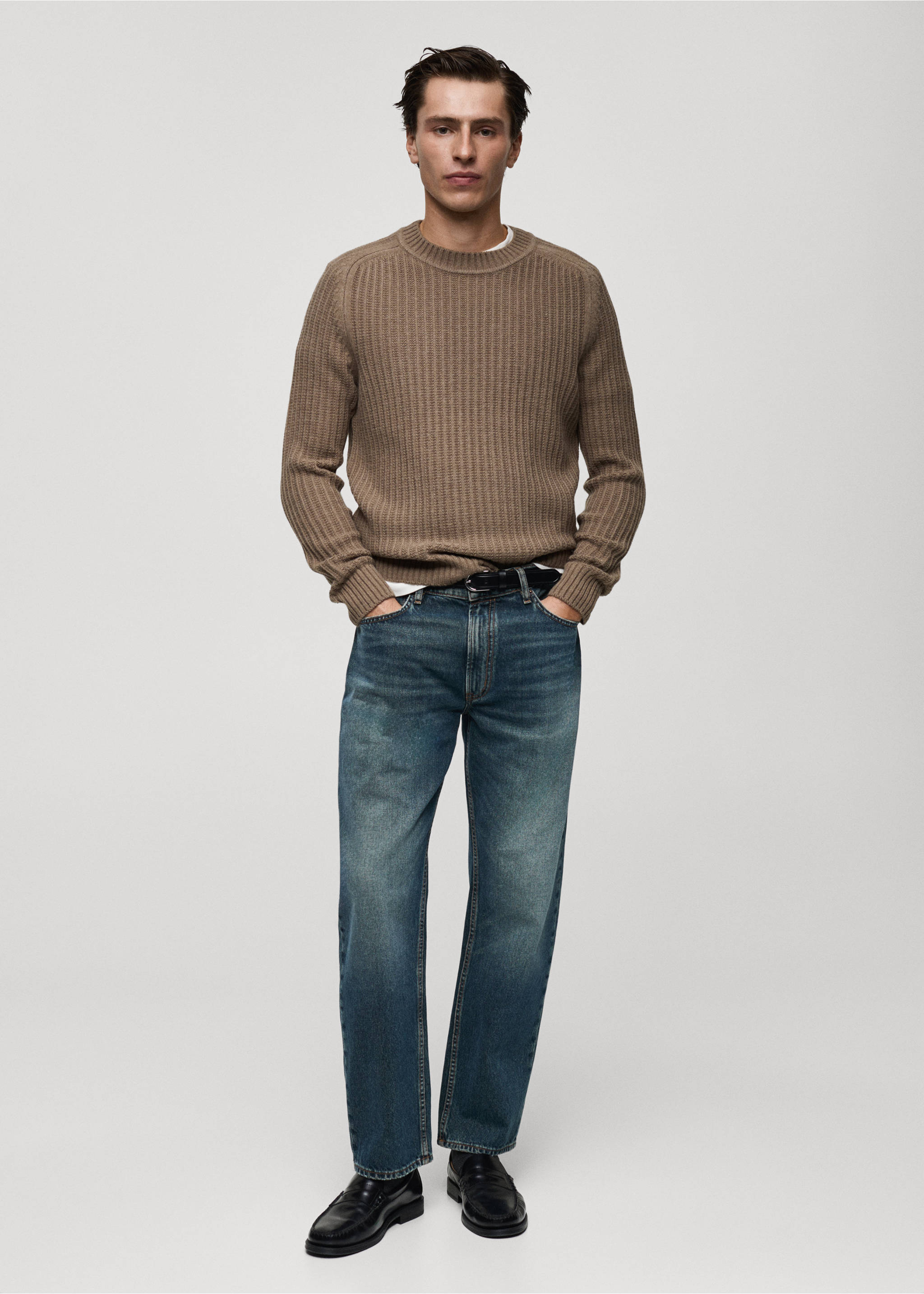 Gerippter Pullover aus Wollgemisch - Allgemeine Ansicht, Kaffeebraun. Ref: 87000612-00.