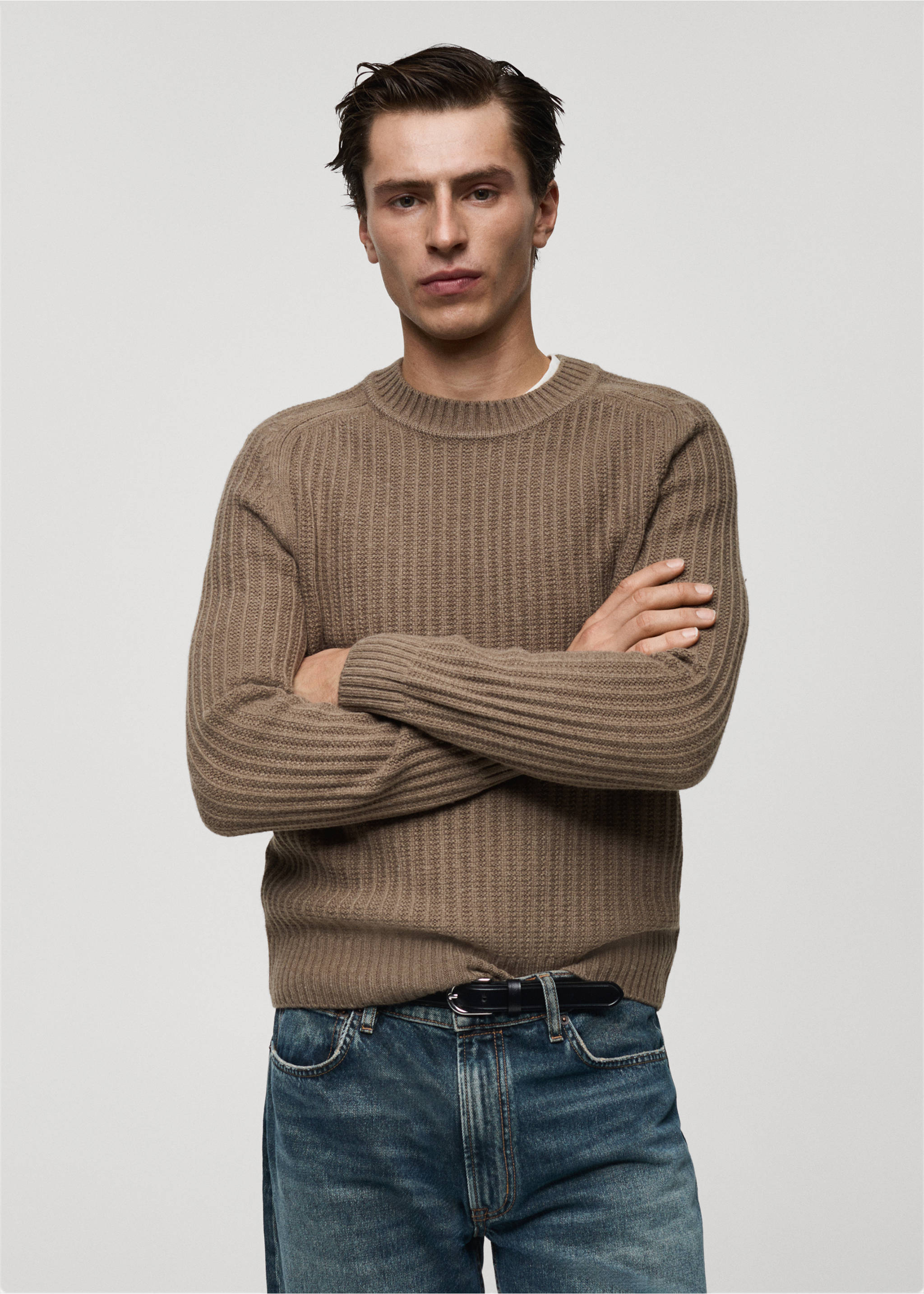 Gerippter Pullover aus Wollgemisch - Mittlere Ansicht, Kaffeebraun. Ref: 87000612-00.