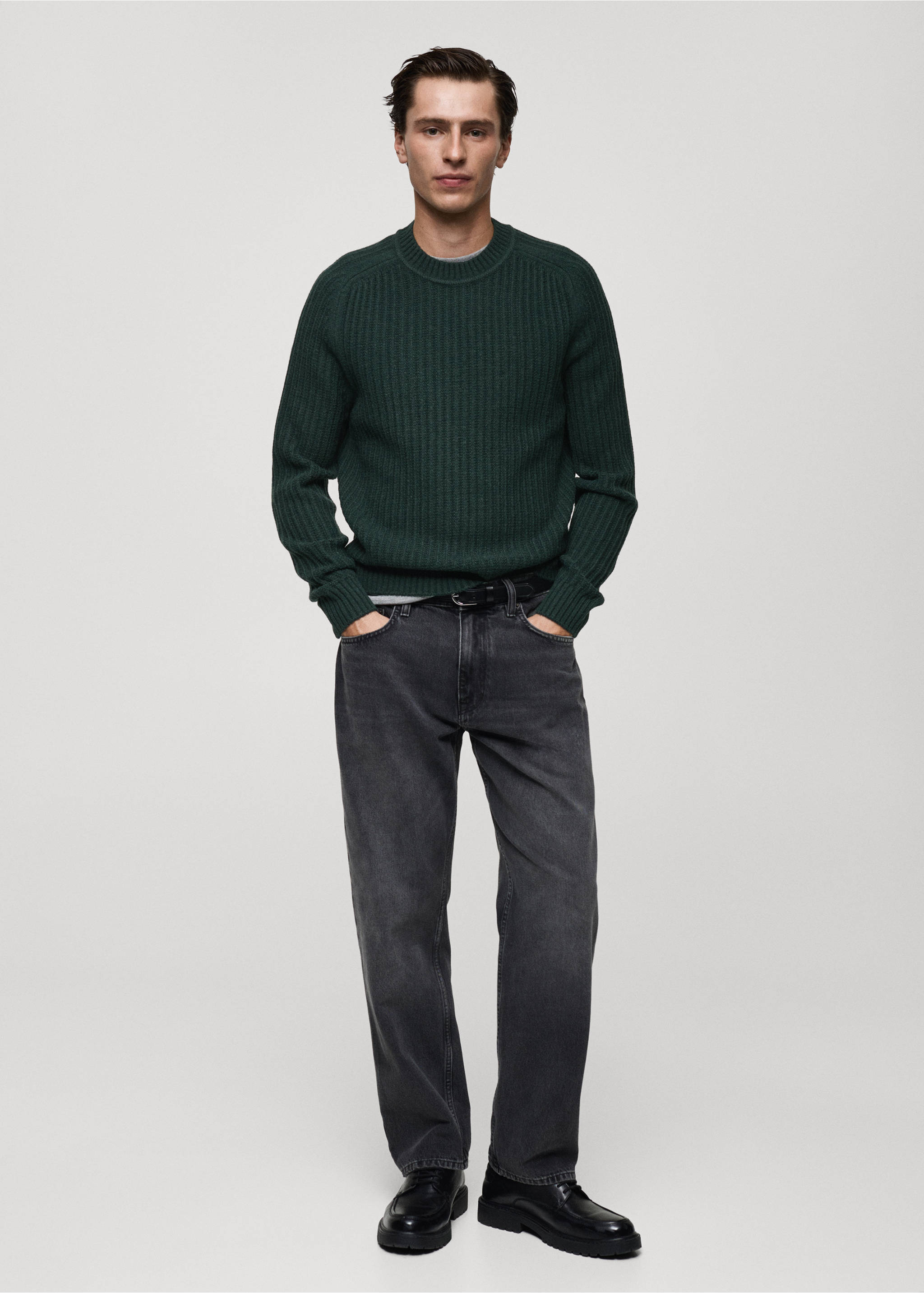 Wool-blend rib-knit sweater - General plane, Dark Green. Ref: 87000612-00.