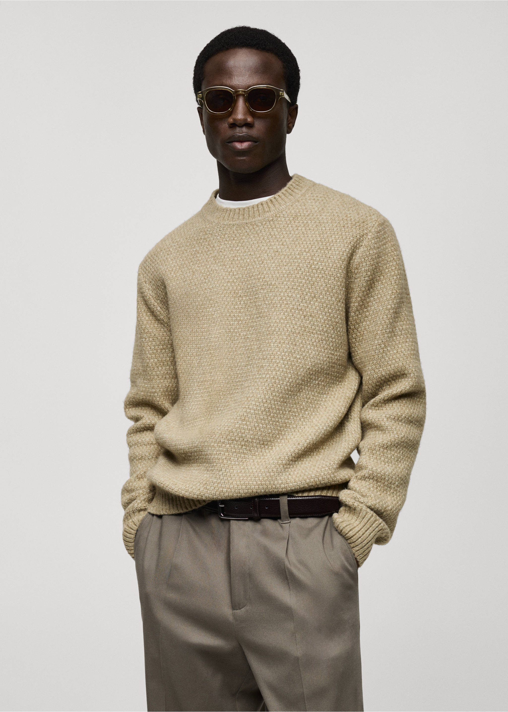 Strukturierter Strickpullover - Mittlere Ansicht, Pastellgrün. Ref: 87000613-00.