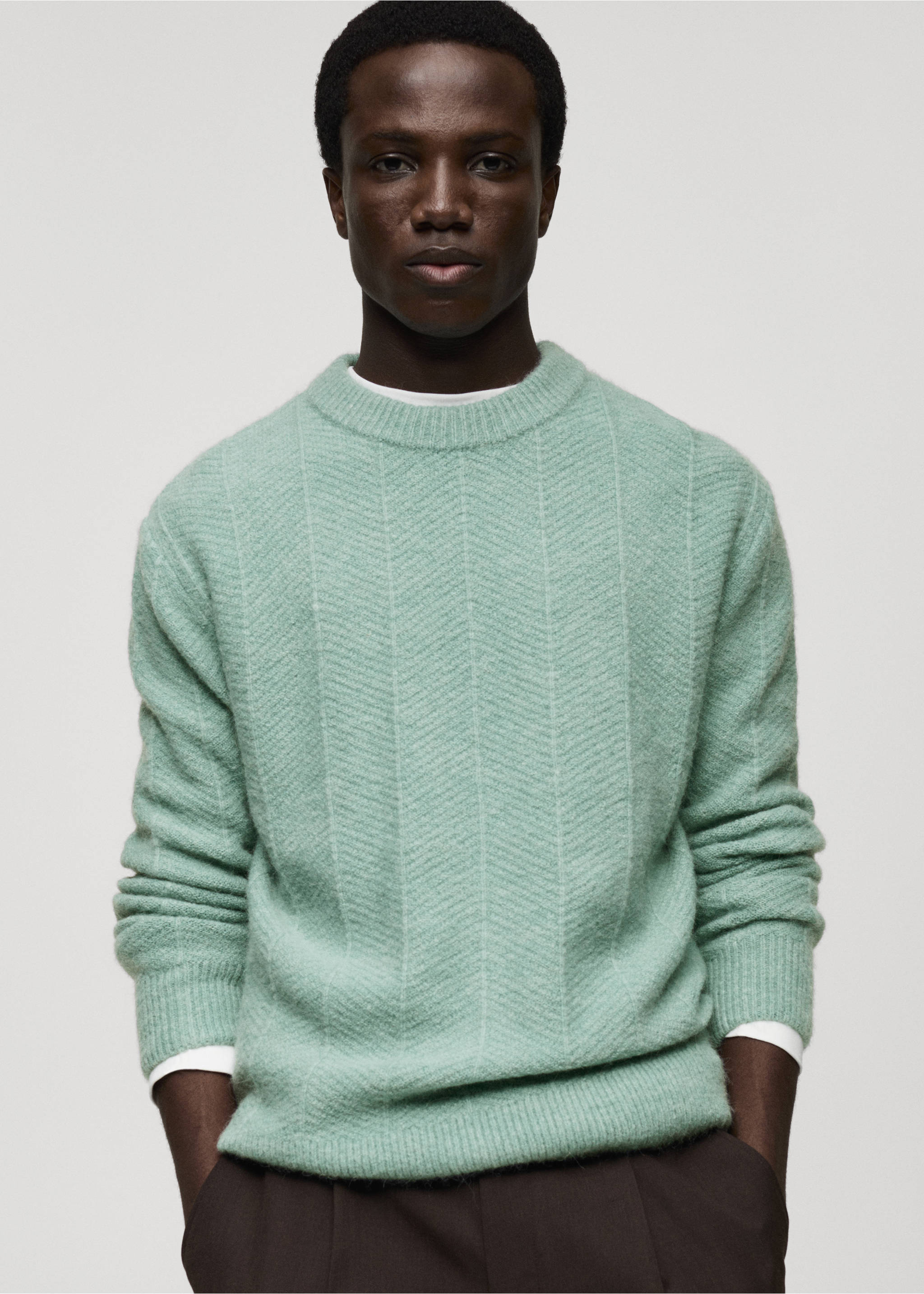 Structured knitted sweater - Medium plane, Aqua Green. Ref: 87000614-00.