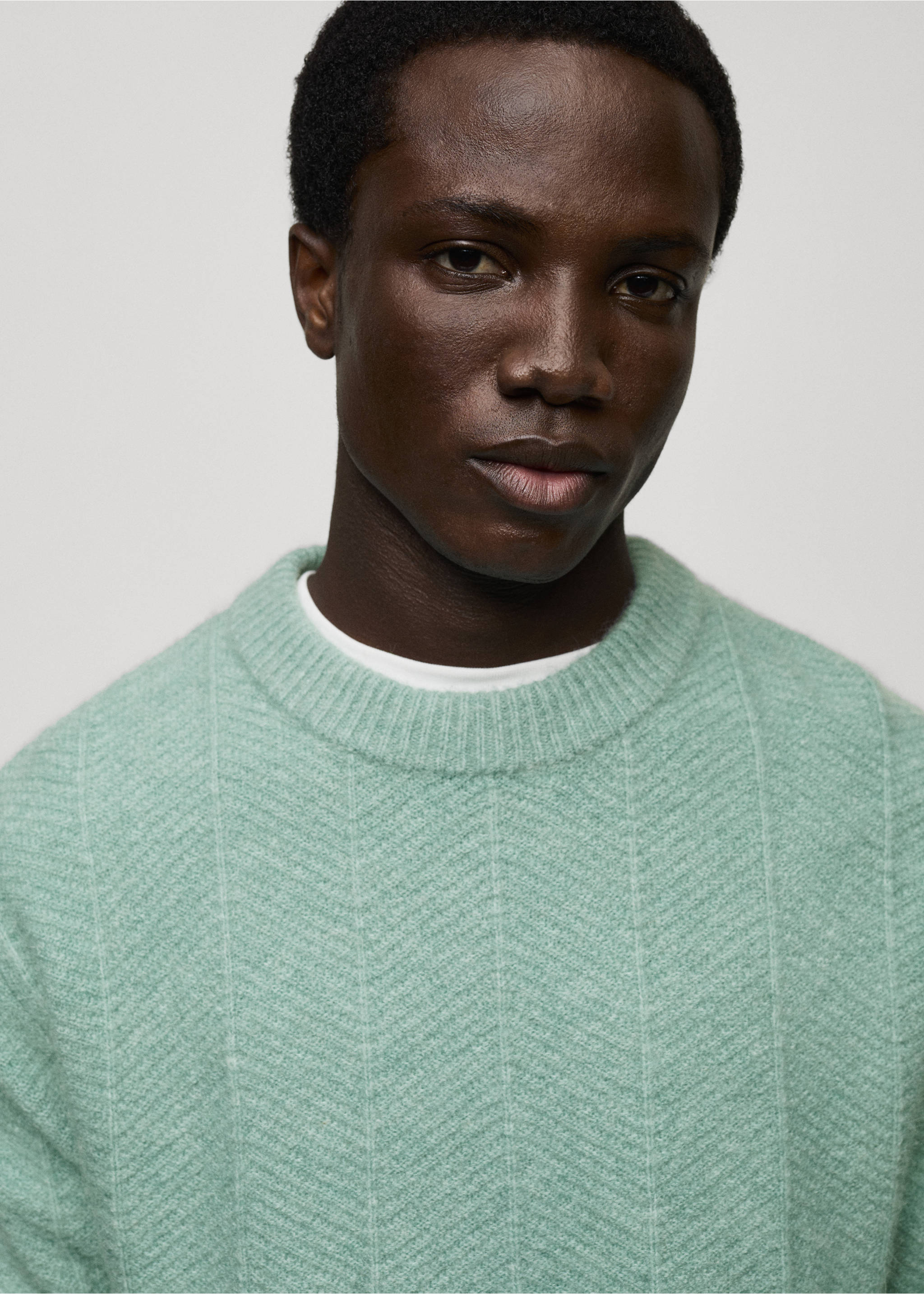 Structured knitted sweater - Details of the article 1, Aqua Green. Ref: 87000614-00.