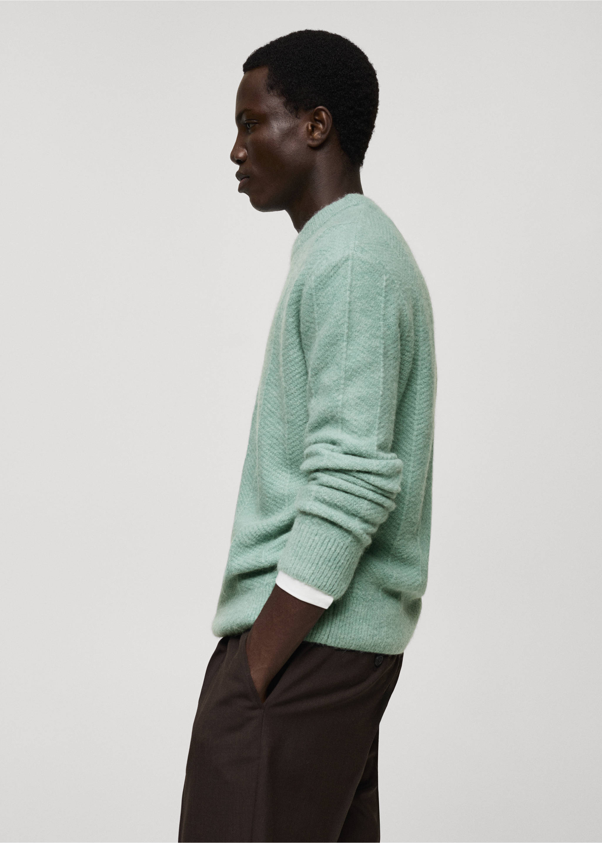 Structured knitted sweater - Details of the article 2, Aqua Green. Ref: 87000614-00.