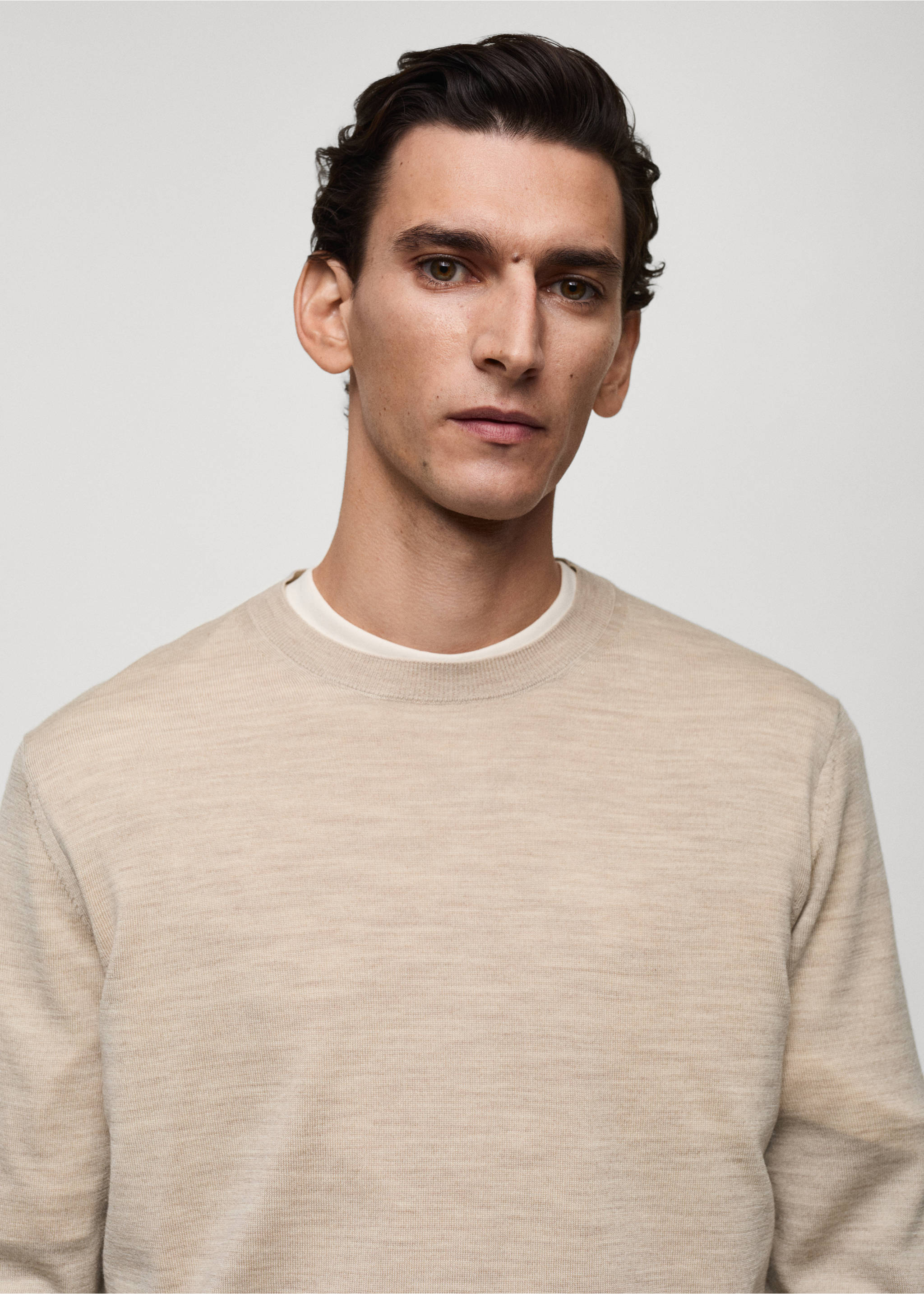 100% merino wool sweater - Details of the article 1, Beige. Ref: 87000616-00.