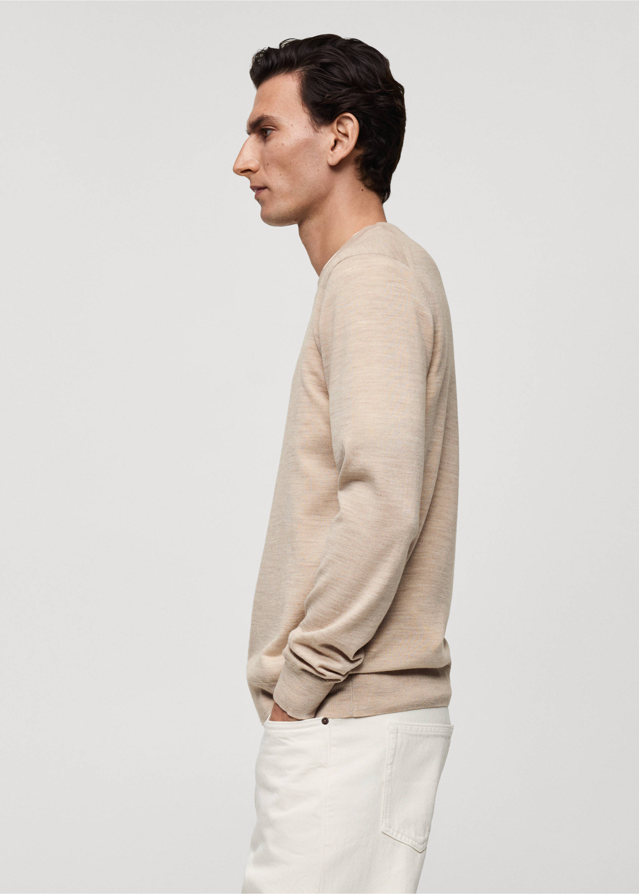 100% merino wool sweater - Details of the article 2, Beige. Ref: 87000616-00.