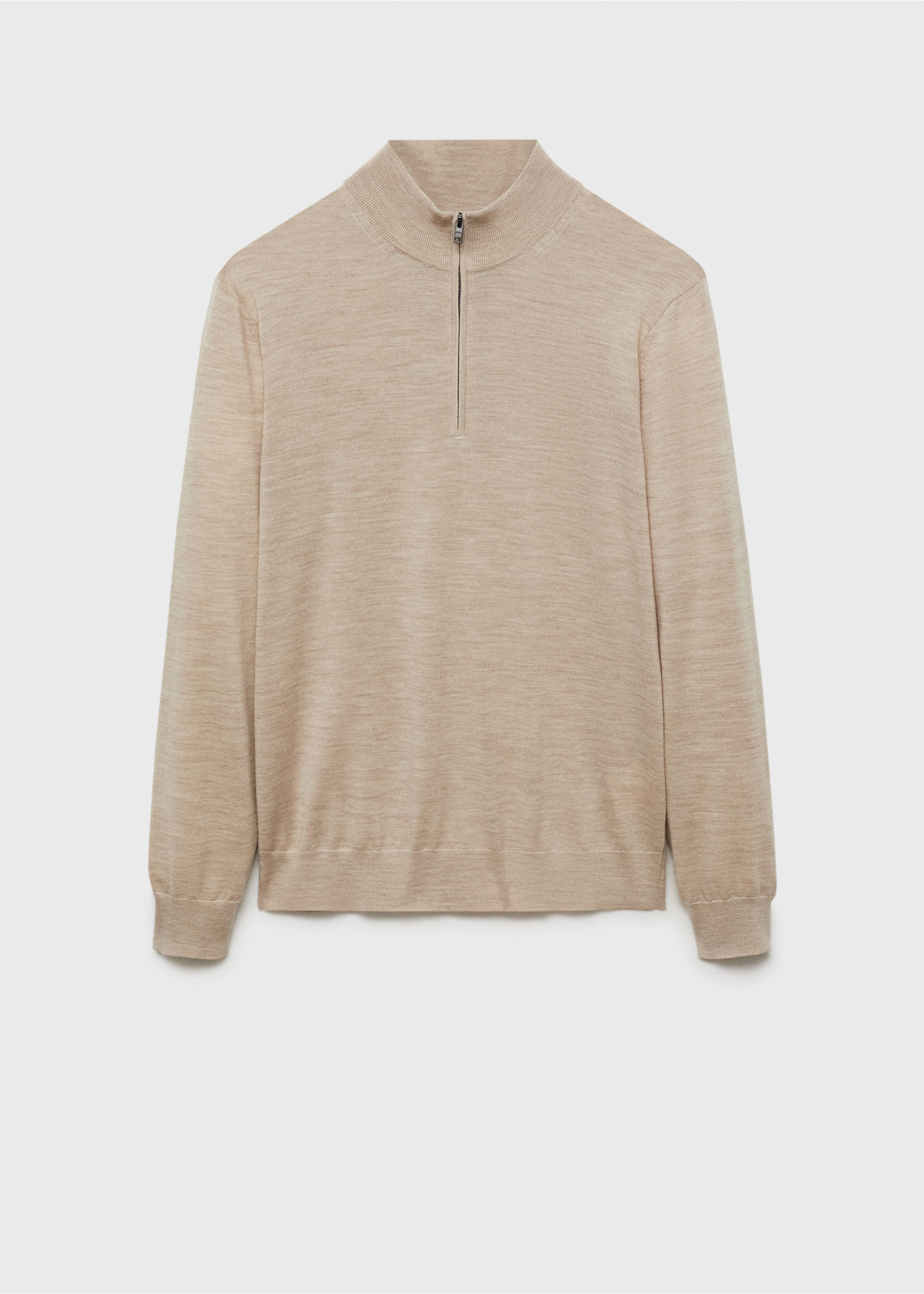Pull-over 100 % laine mérinos col montant zippé - Article sans modèle, Beige. Ref: 87000617-00.